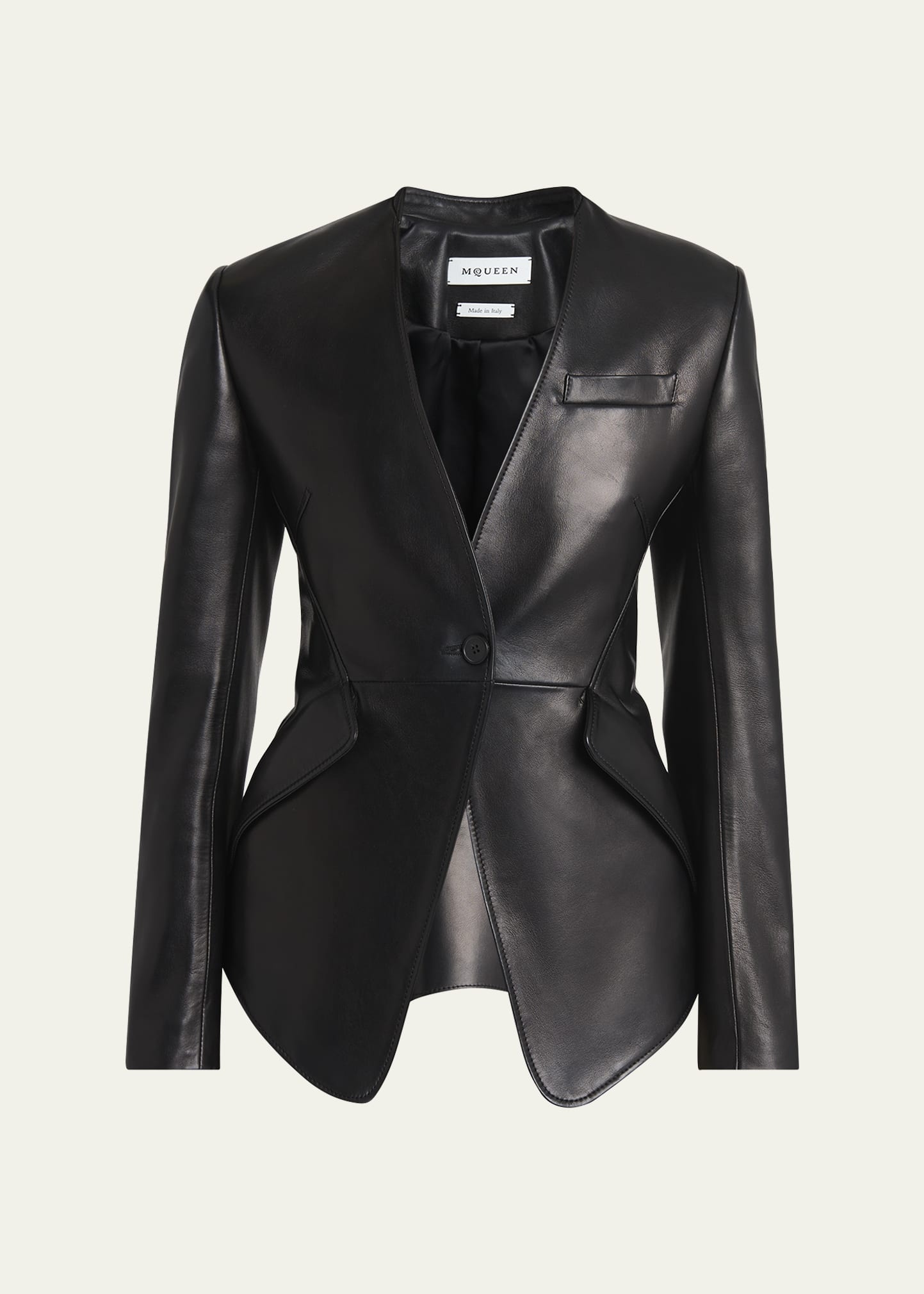 Single-Breasted Leather Blazer Jacket - 1