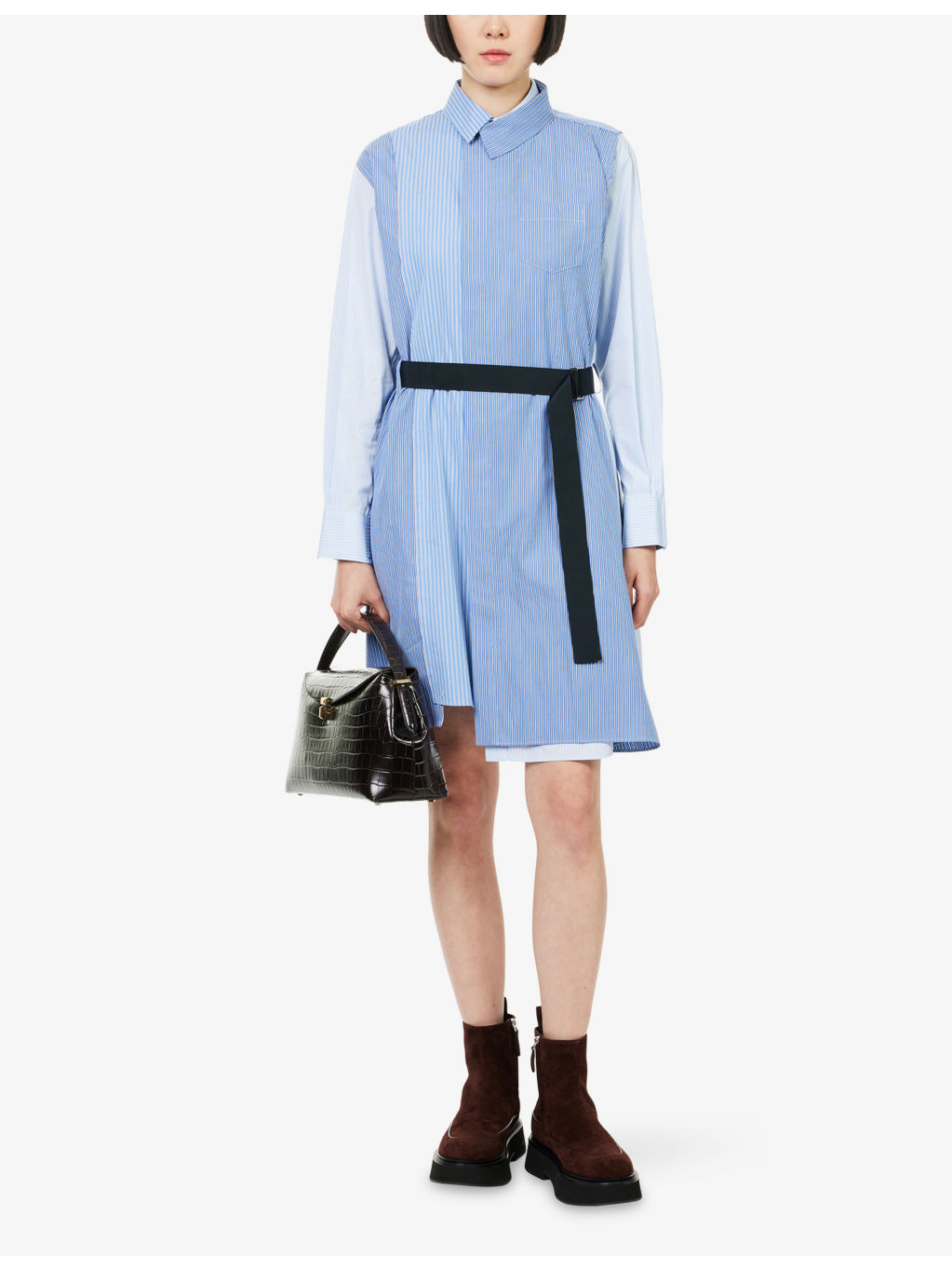 Stripe-Print Belted Cotton-Poplin Shirt Dress - 2