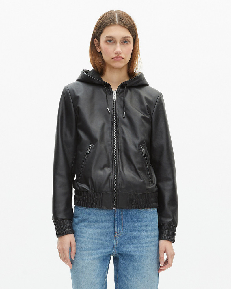 BLACK LEATHER HOODED JACKET 4