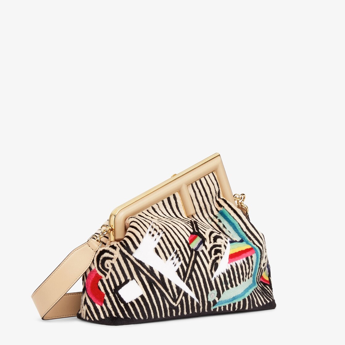 Medium Fendi First bag made of soft mink inlaid by hand with an abstract graphic motif. Oversized me - 2