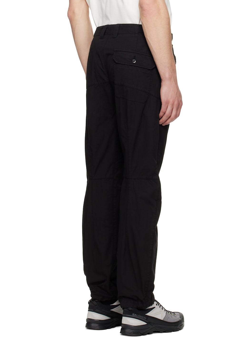 Black Cotton Gabardine Regular Cargo Pants - 3