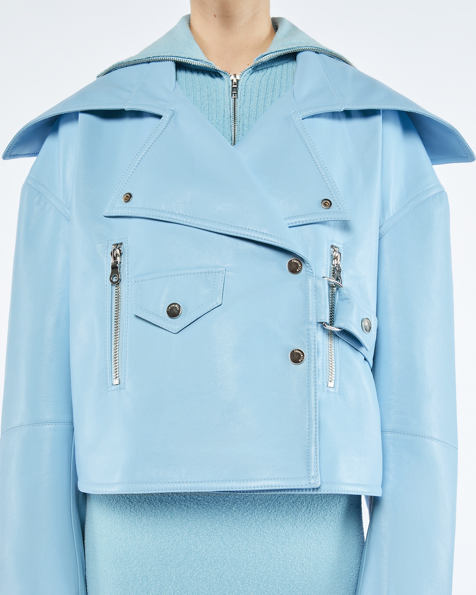 ADO - Regenerated leather jacket - Azure - 5