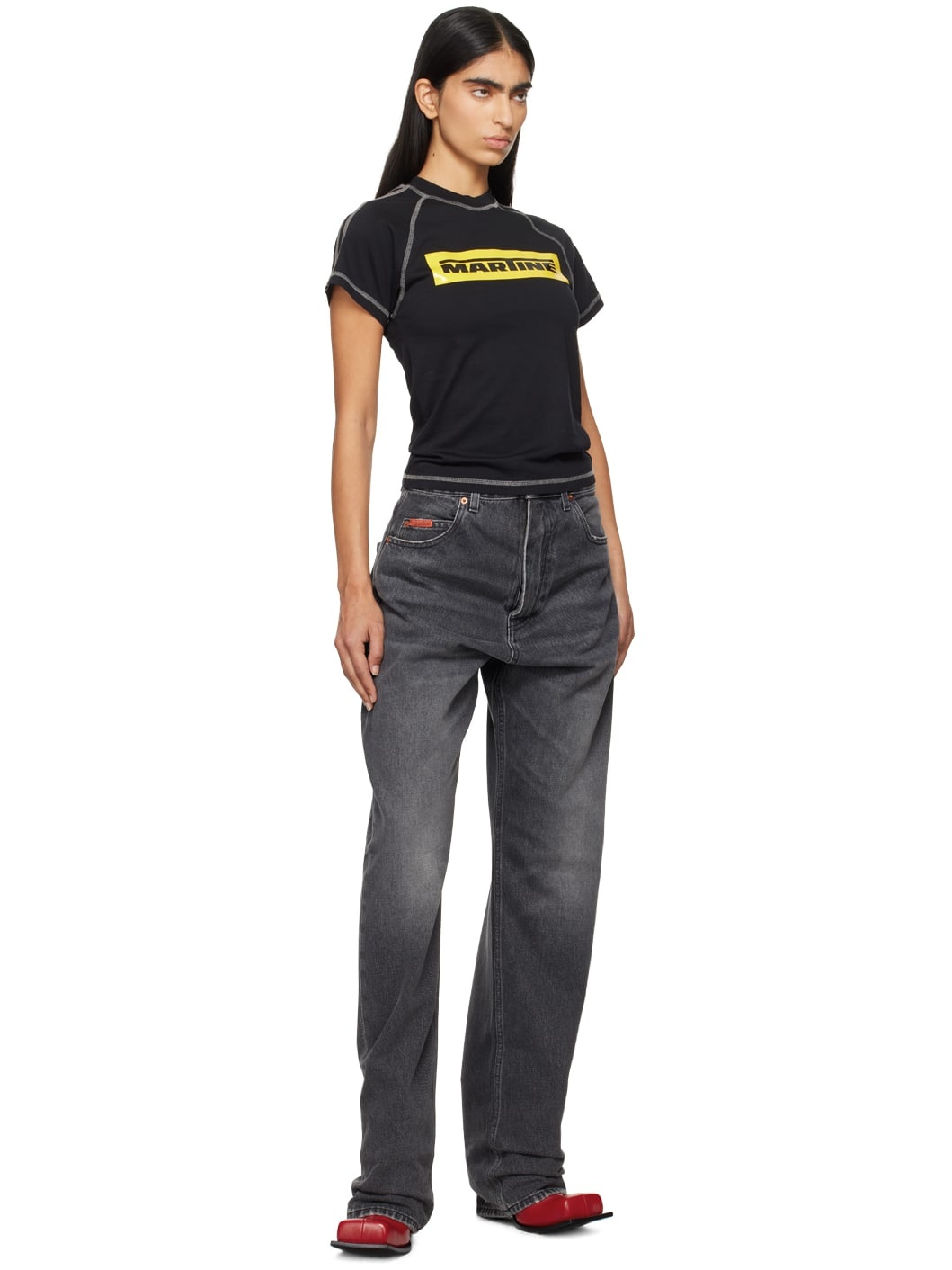 Black Open Fly Jeans - 4