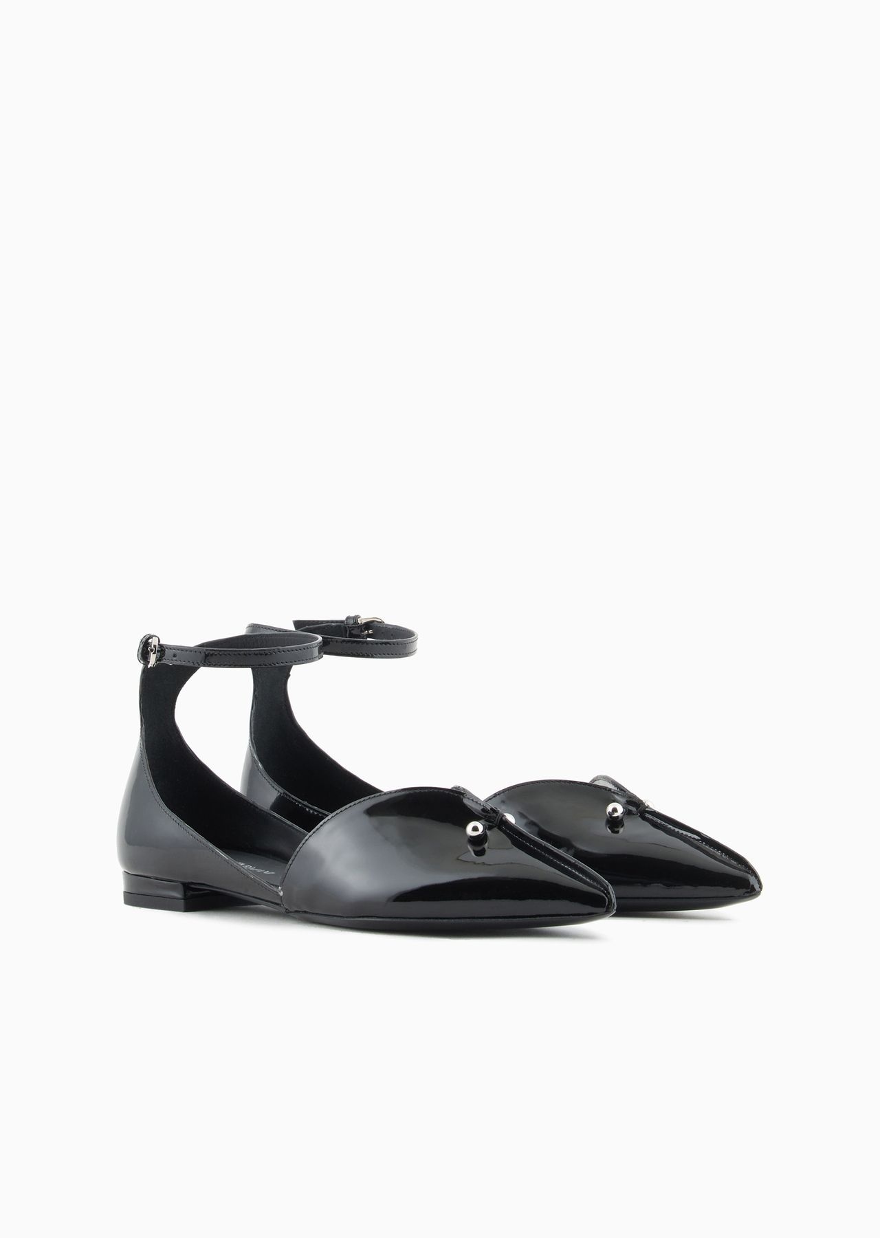 Patent-leather pointed-toe ballerinas with a strap and piercing - 2