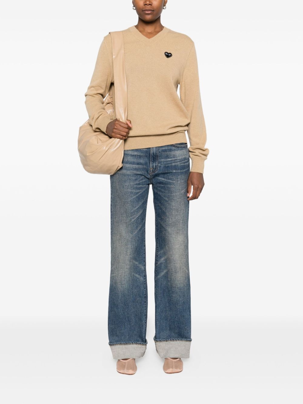 heart-embellished v-neck sweater - 2