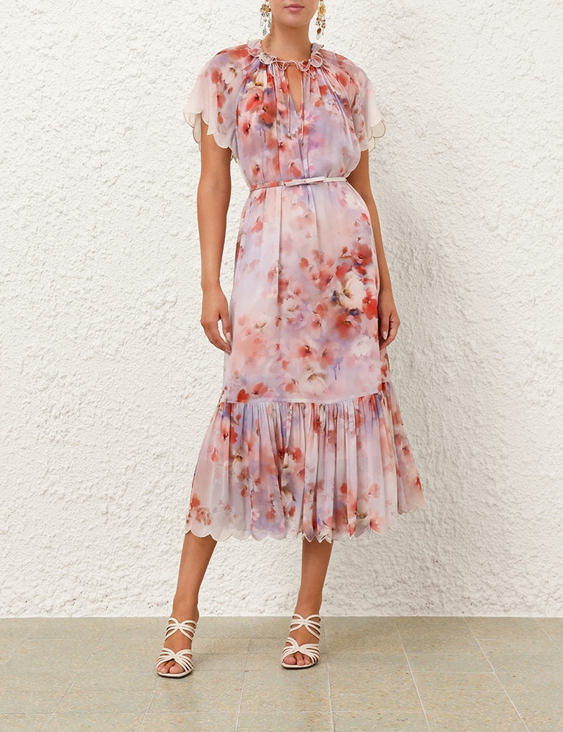 knee length dresses for ladies Zimmermann Crush Buttoned Midi Dress Ciara Floral