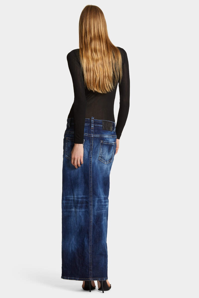 MEDIUM WASH FRONT SPLIT JEAN SKIRT - 4