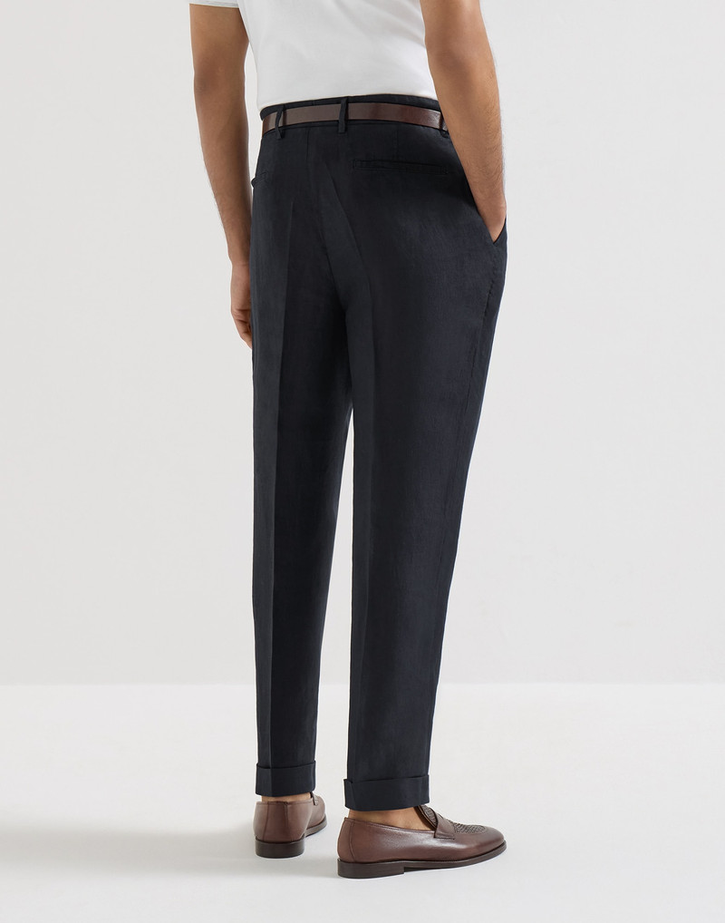 Garment-dyed trousers in linen gabardine with pleat 3