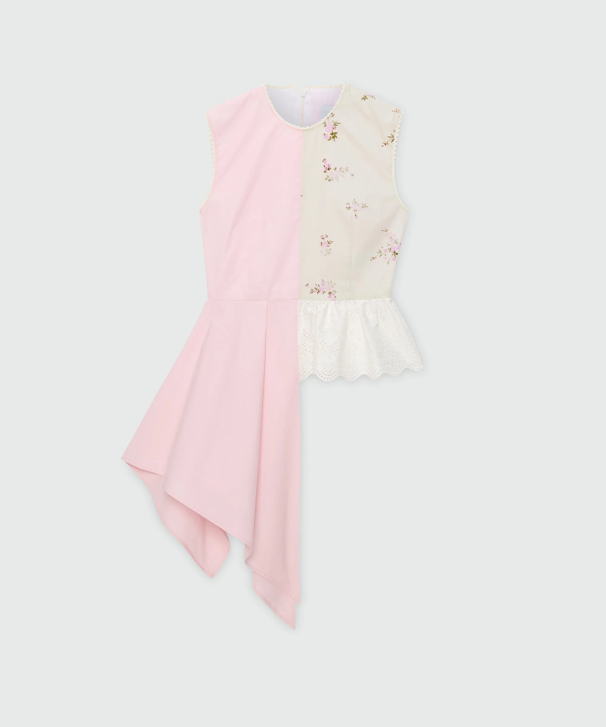 Pink patchwork poplin and Sangallo top - 1