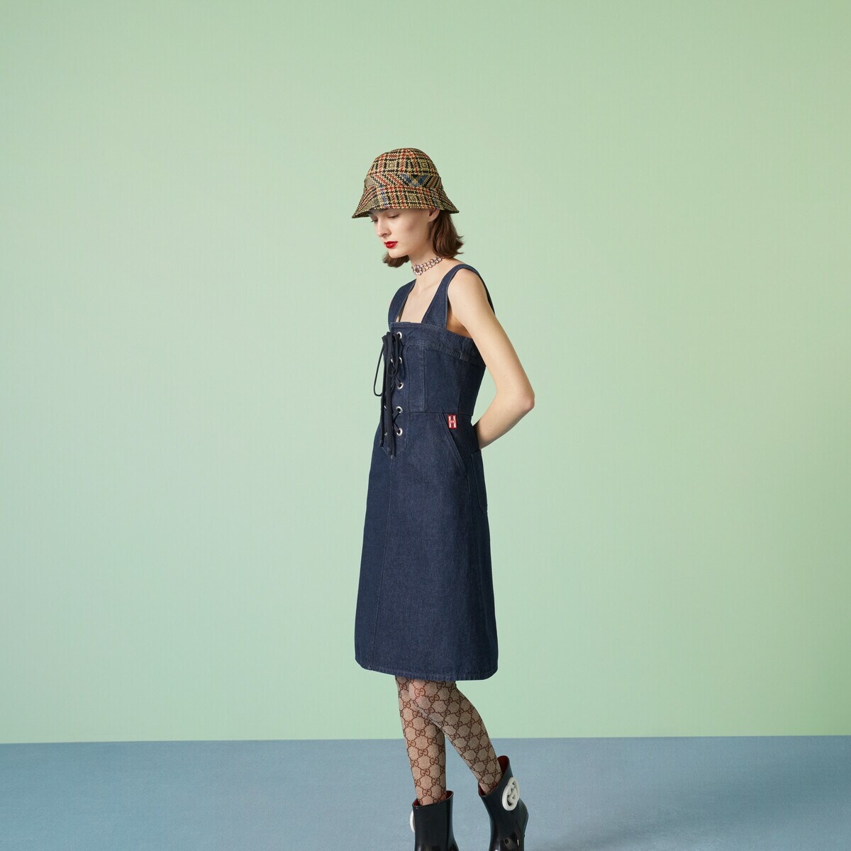 Denim dress with Interlocking G Web patch - 5
