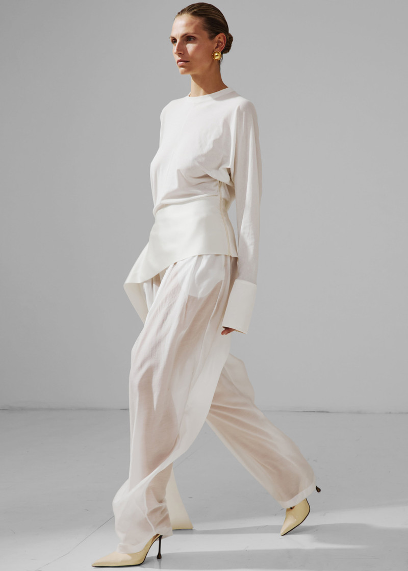 Darkpark Luna Jersey Top With Dropped Satin Details - White 3
