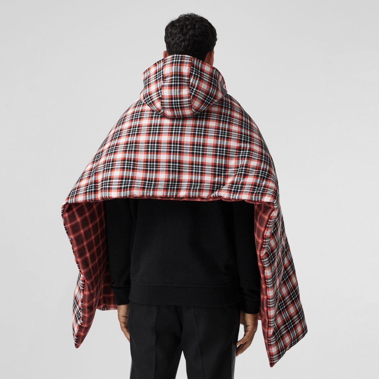 Reversible Tartan Cotton Puffer Poncho - 4