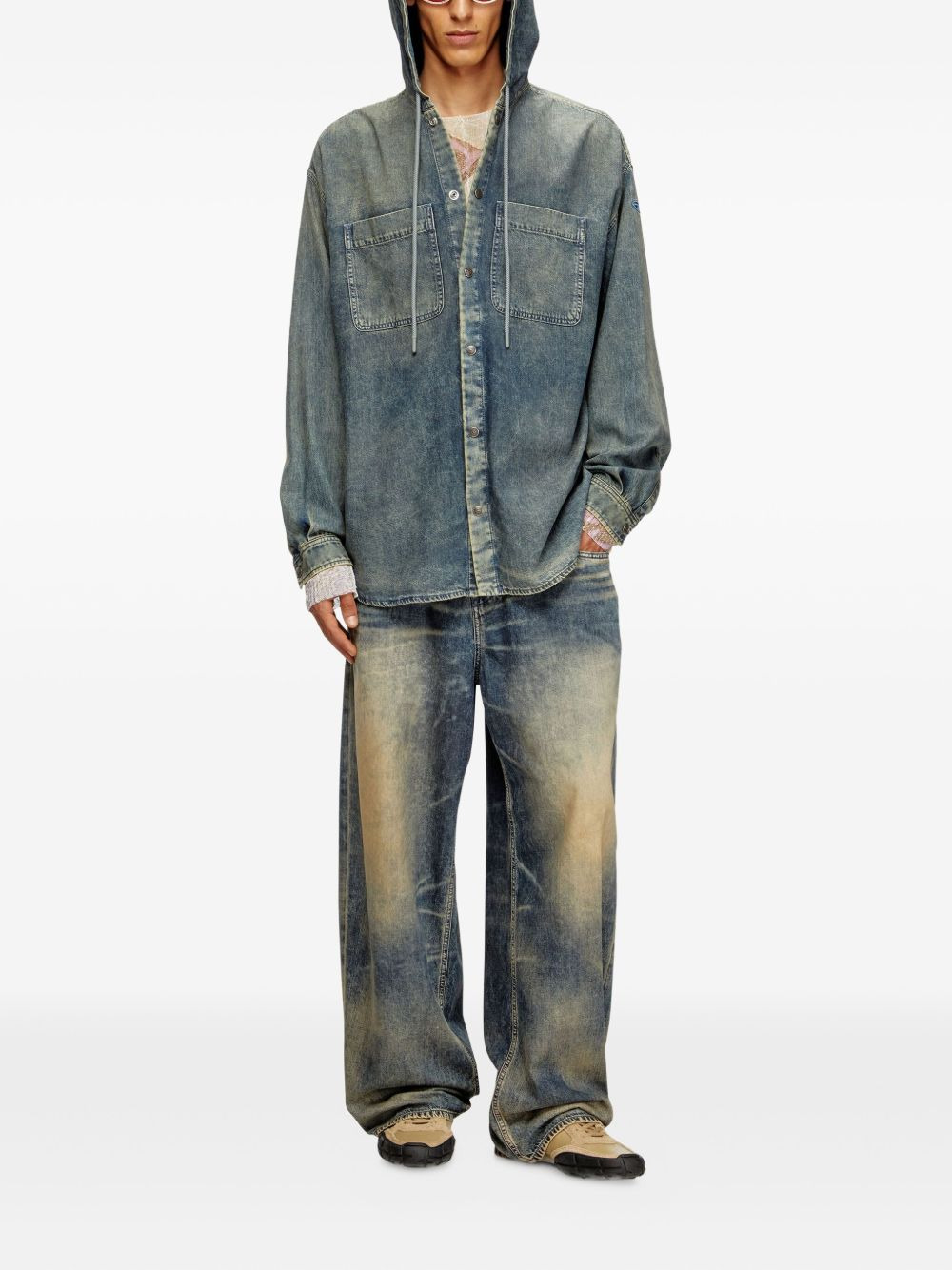 hooded denim shirt - 2