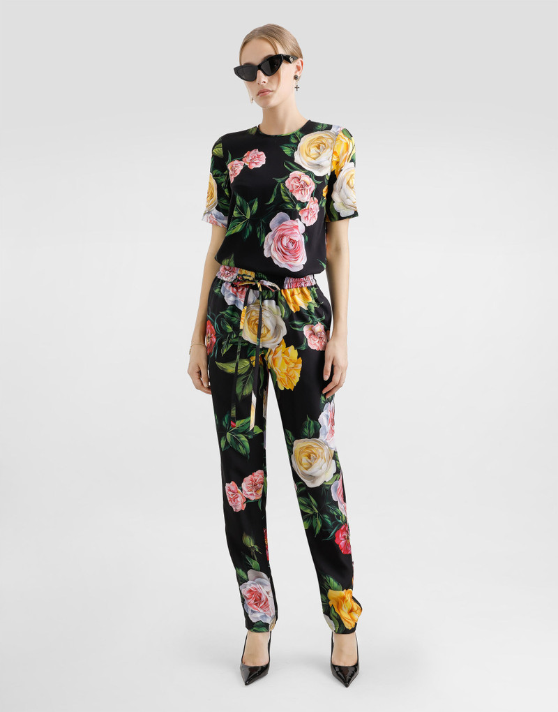 Dolce & Gabbana Silk pajama pants with elasticated waist and peony and rose print outlook