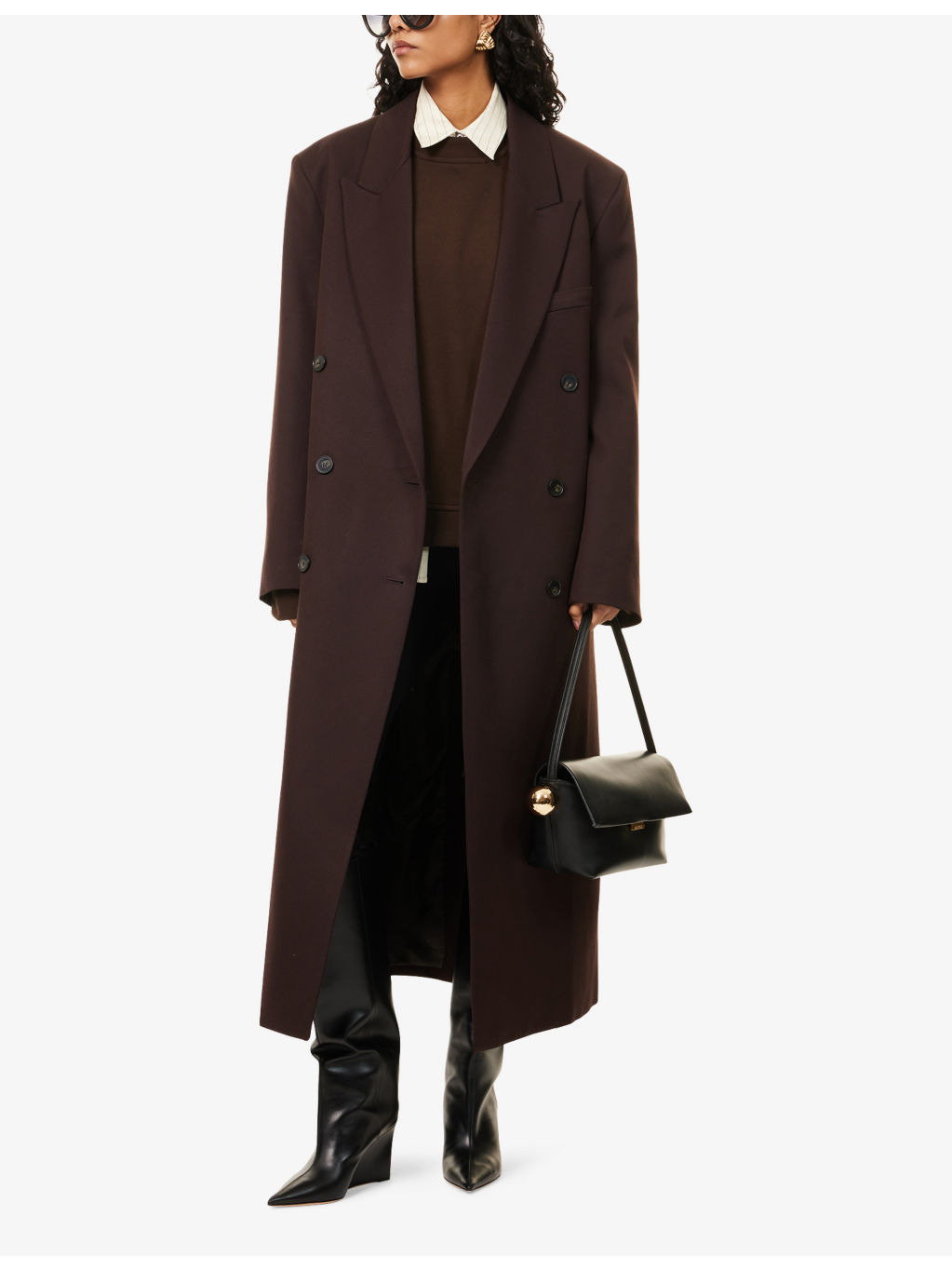 Jane Double-Breasted Woven Long Coat - 2