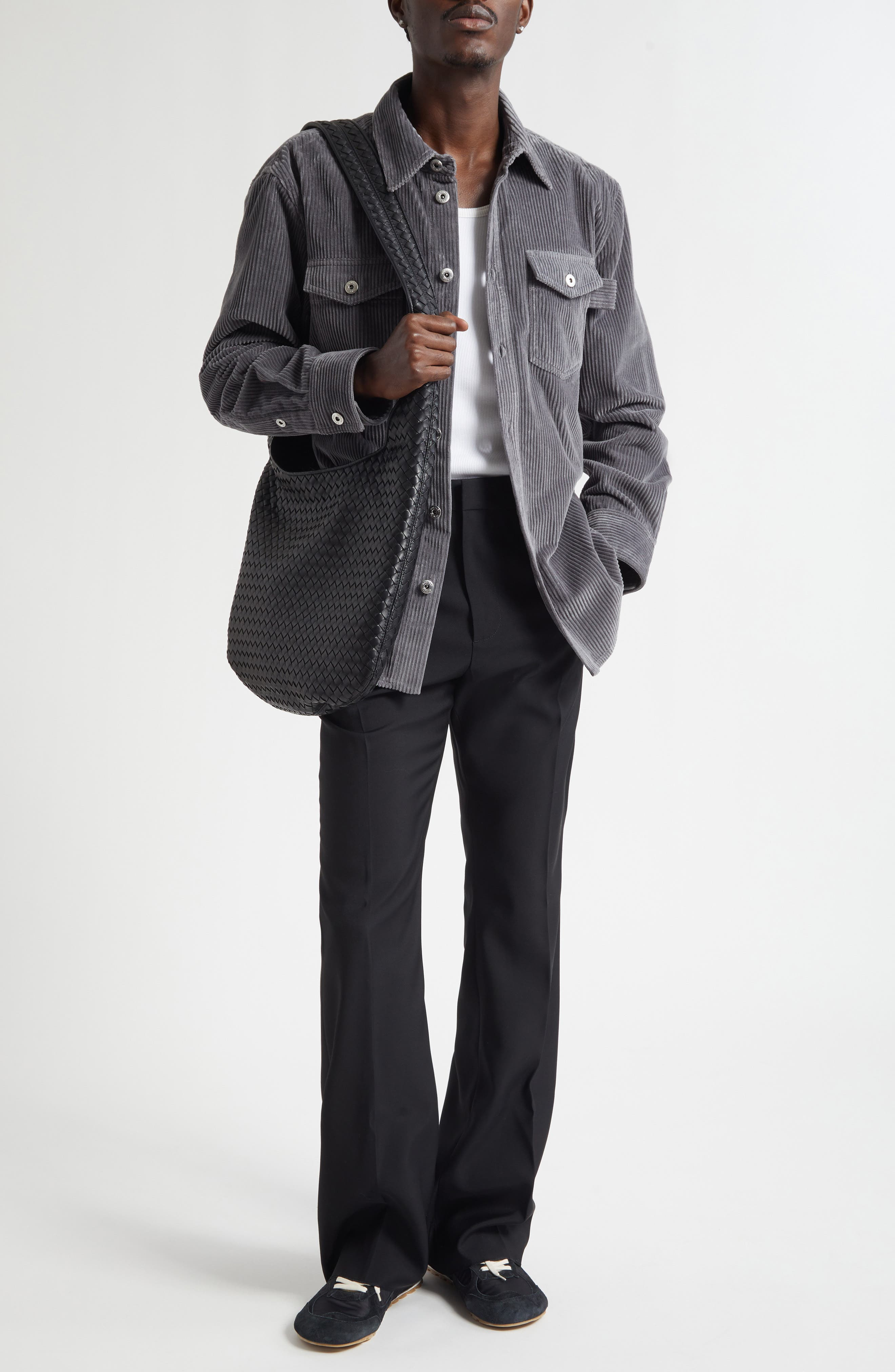 Bottega Veneta Lightweight Wool Flare Leg Pants in 1000 Black at Nordstrom - 8