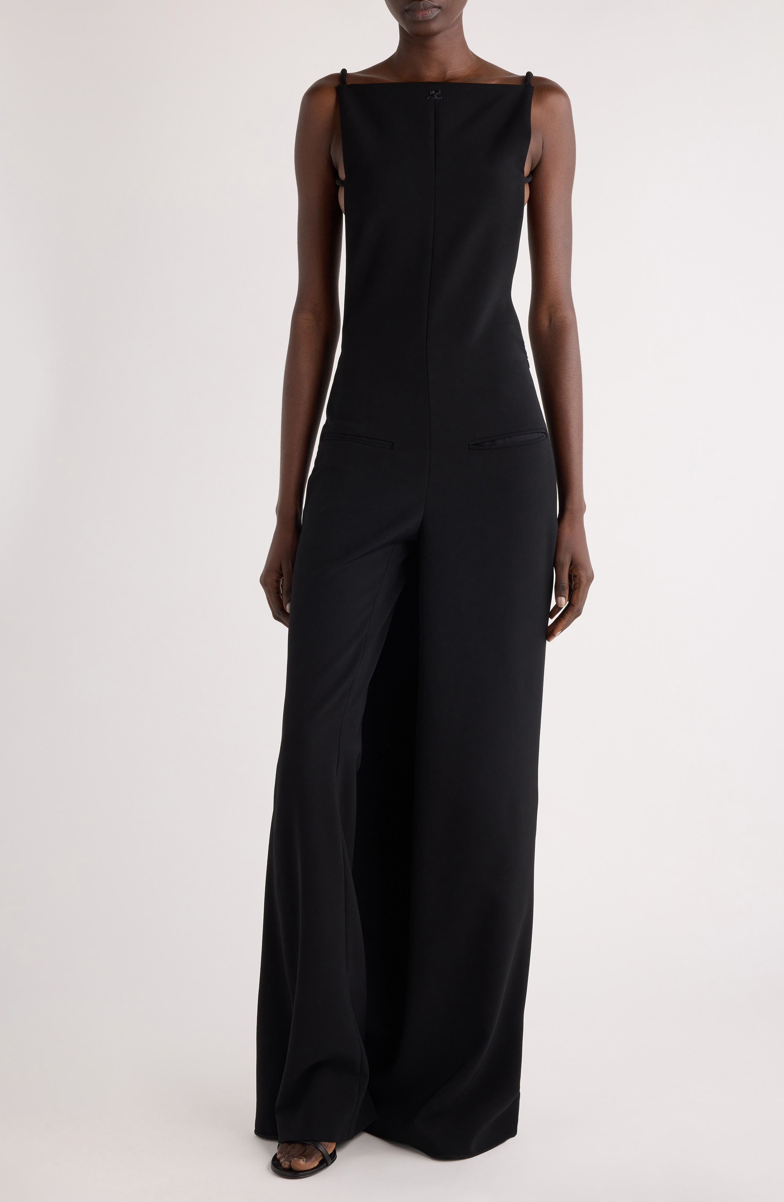 Courrèges Infinity Allover Open Back Crepe Jumpsuit in Black at Nordstrom - 1