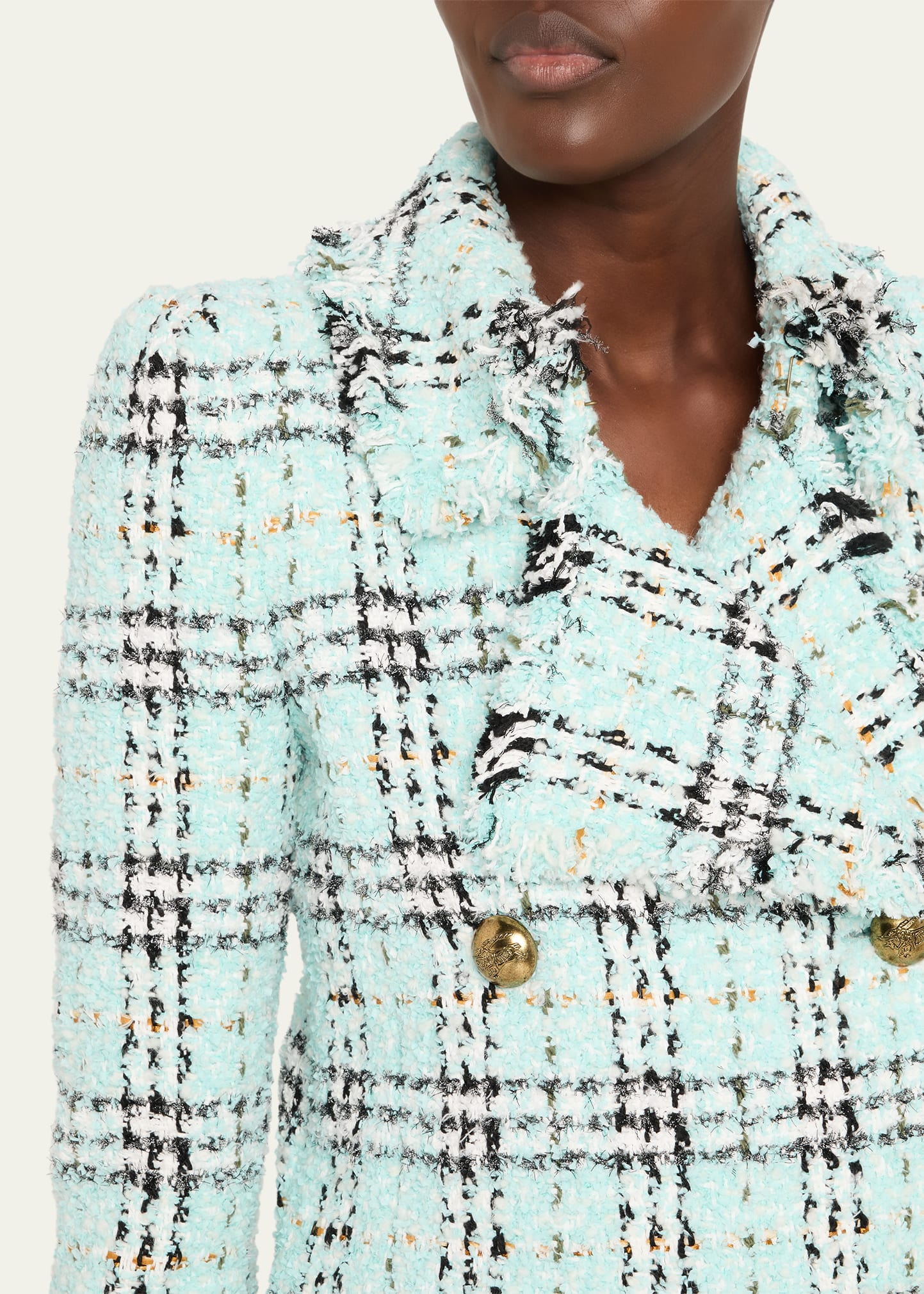Tweed Check Double-Breasted Jacket - 5