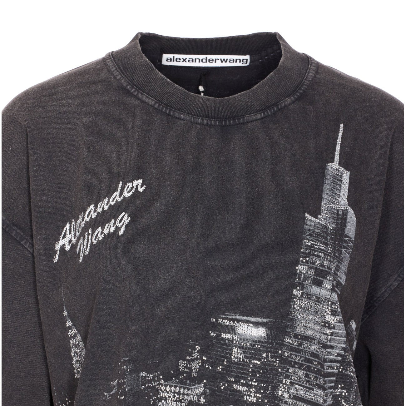 Alexander Wang Women T-Shirt With Thermo-Applied Rhinestones And Ny Skyline - 4