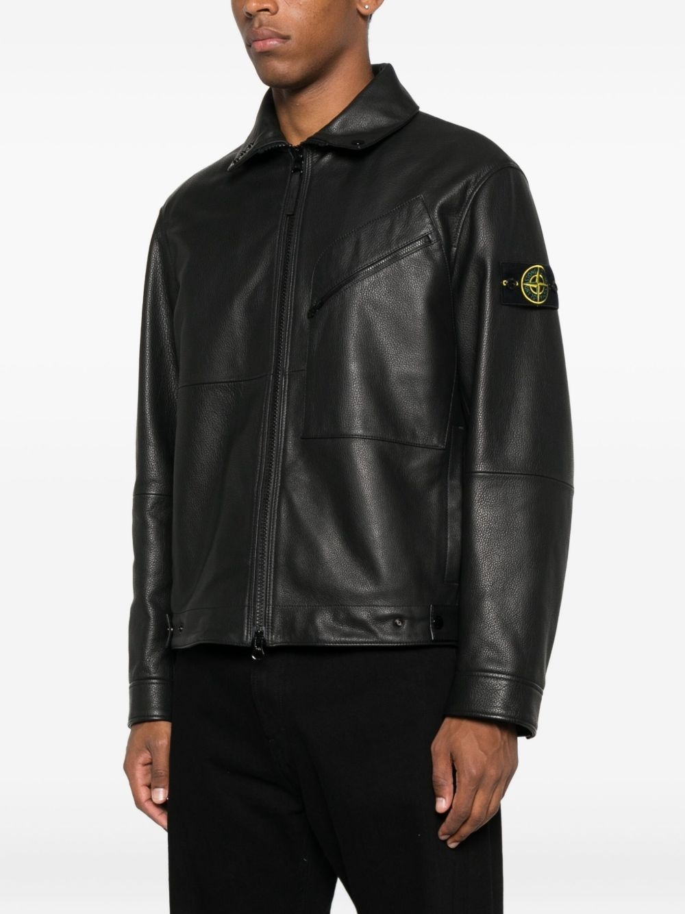 panelled zip-fastening leather jacket - 3
