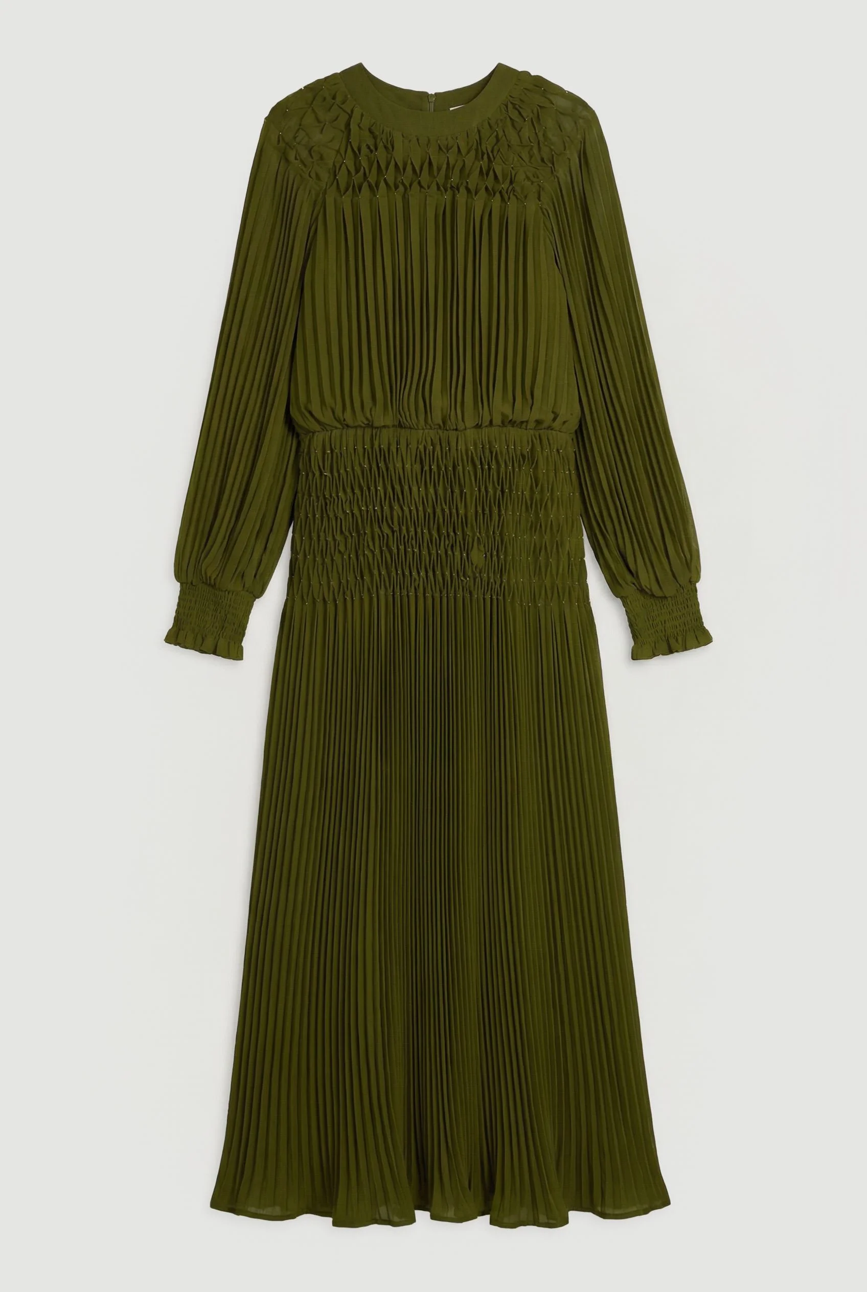 Placement Pleated Balloon Sleeve Maxi Dress - 1