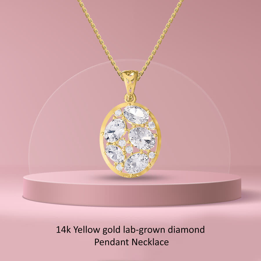 Diamond2Deal - Diamond2Deal 14k Yellow Gold 3.8 Ct Oval Cut Lab Grown Diamond Pendant Necklace 18" Chain VVS-VS, E- - 4