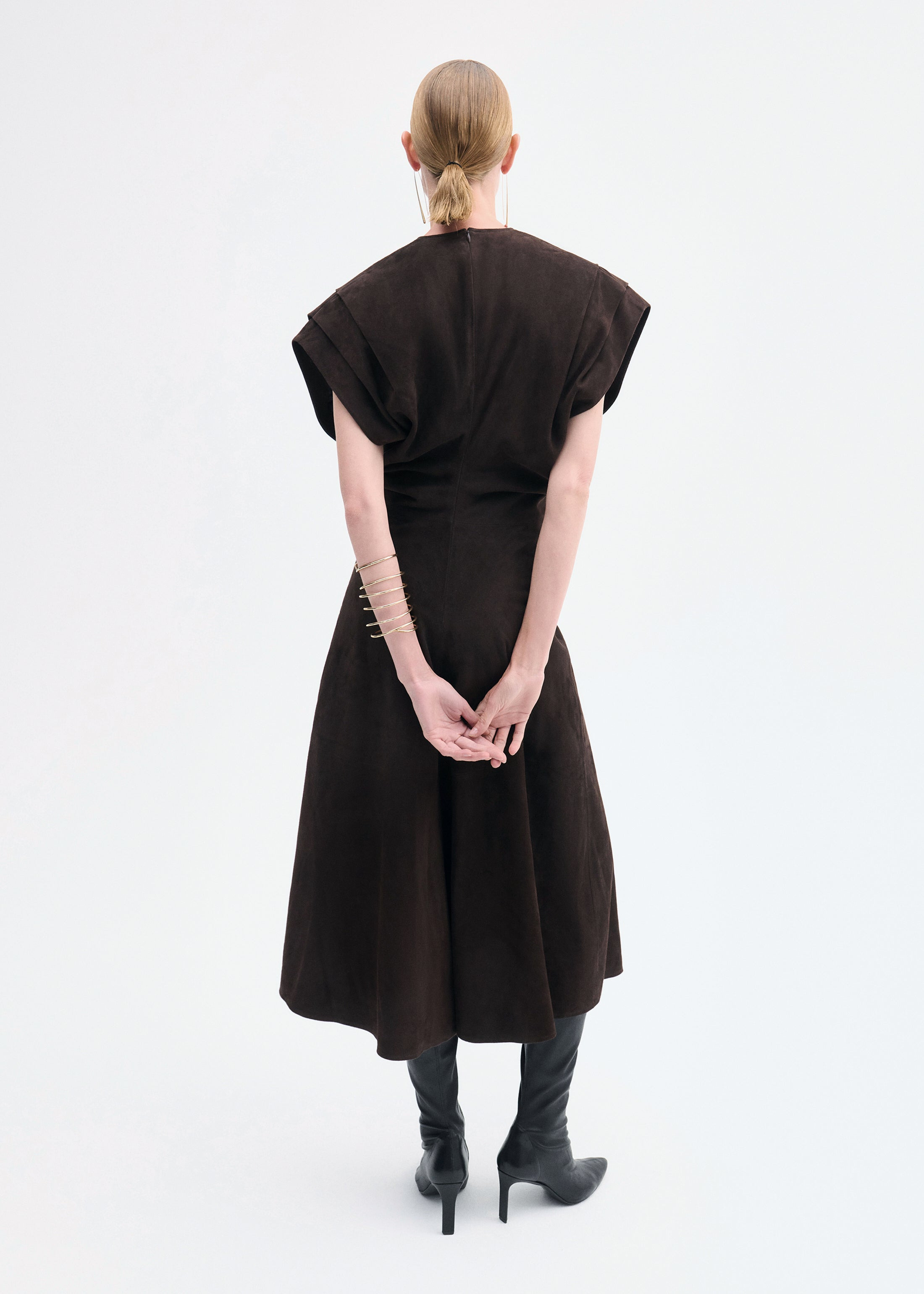 Sculpted Midi Dress in Suede - 4