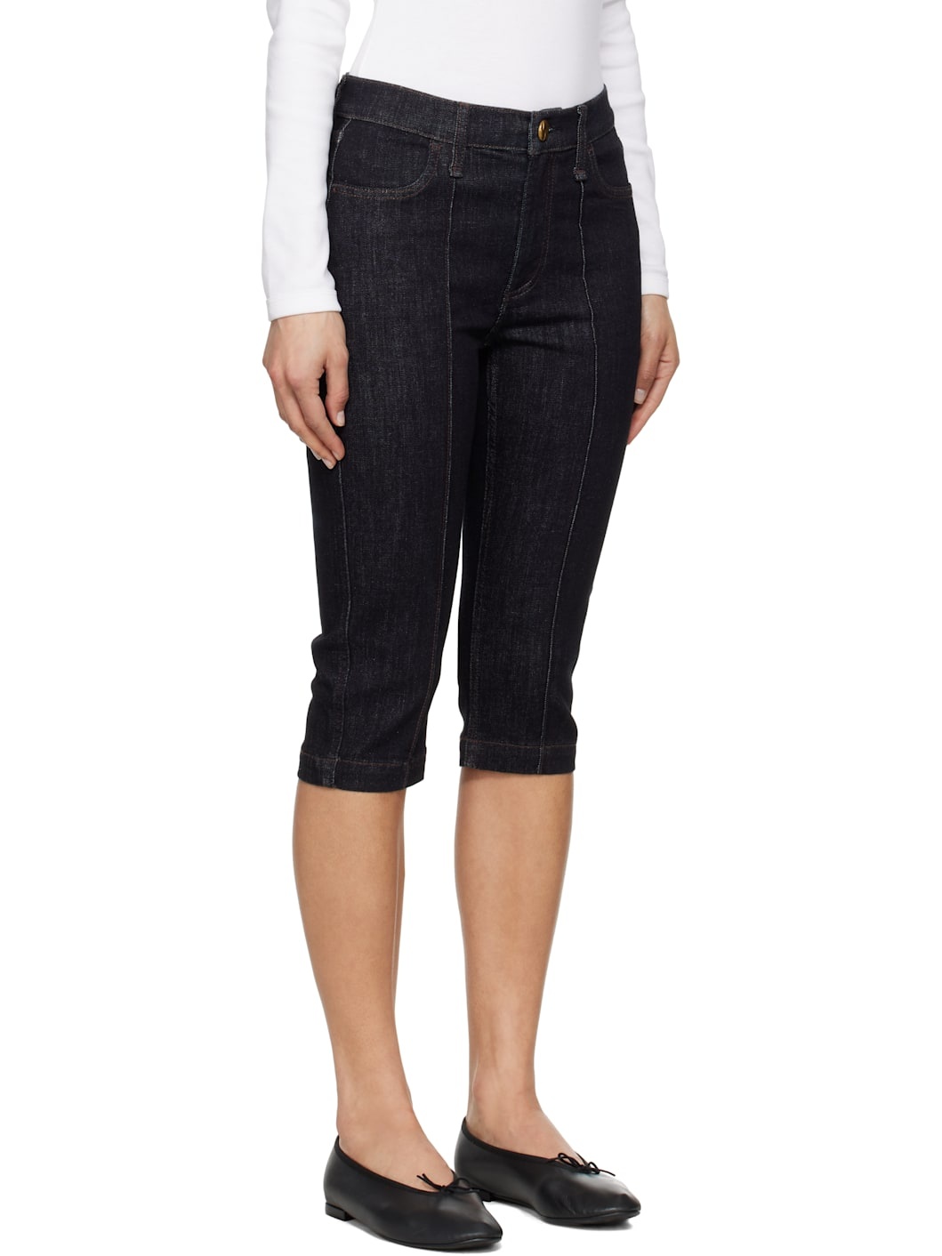 Navy Flexi Kit Mid Rise Denim Capris - 2