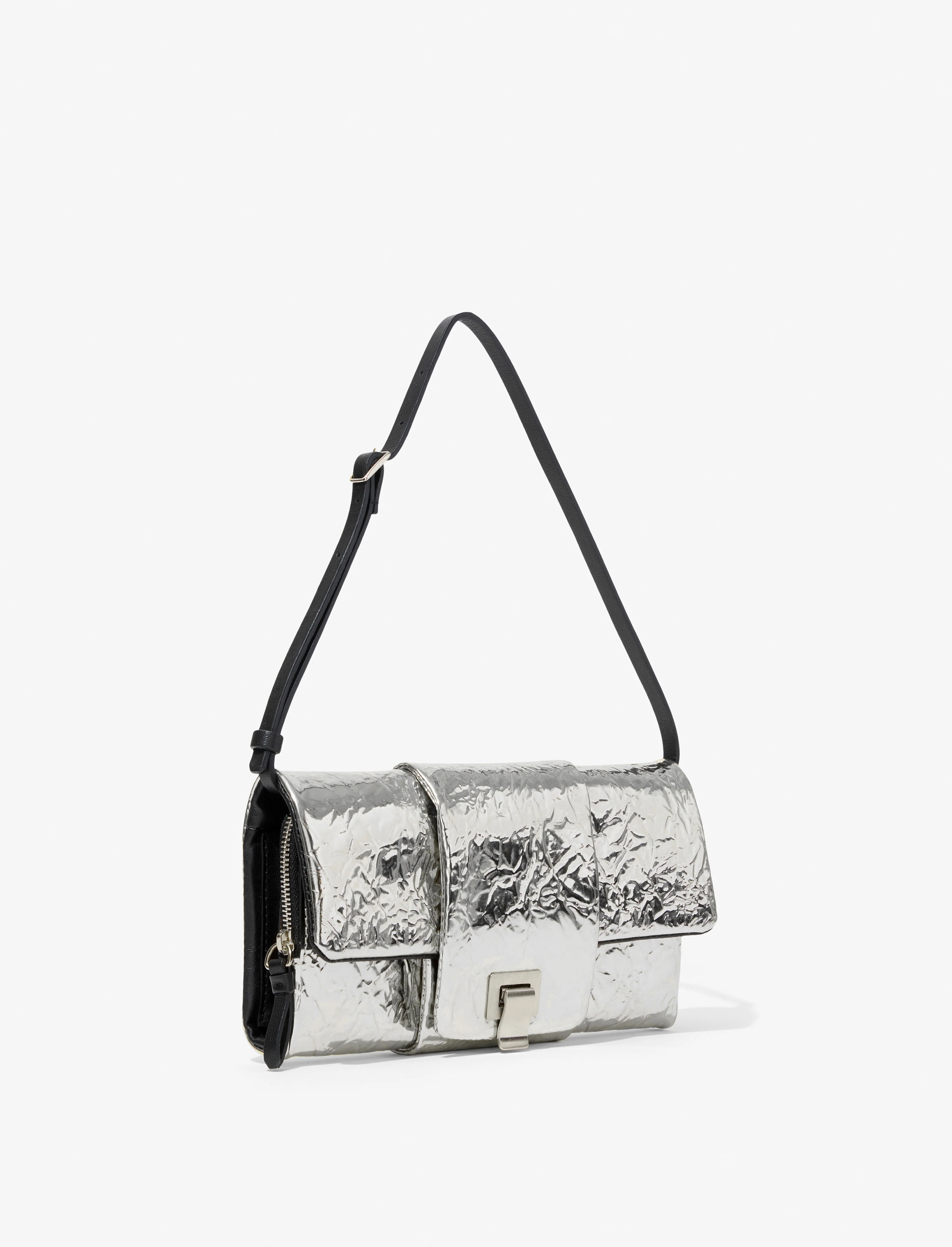 Flip Shoulder Bag in Crinkled Metallic - 3