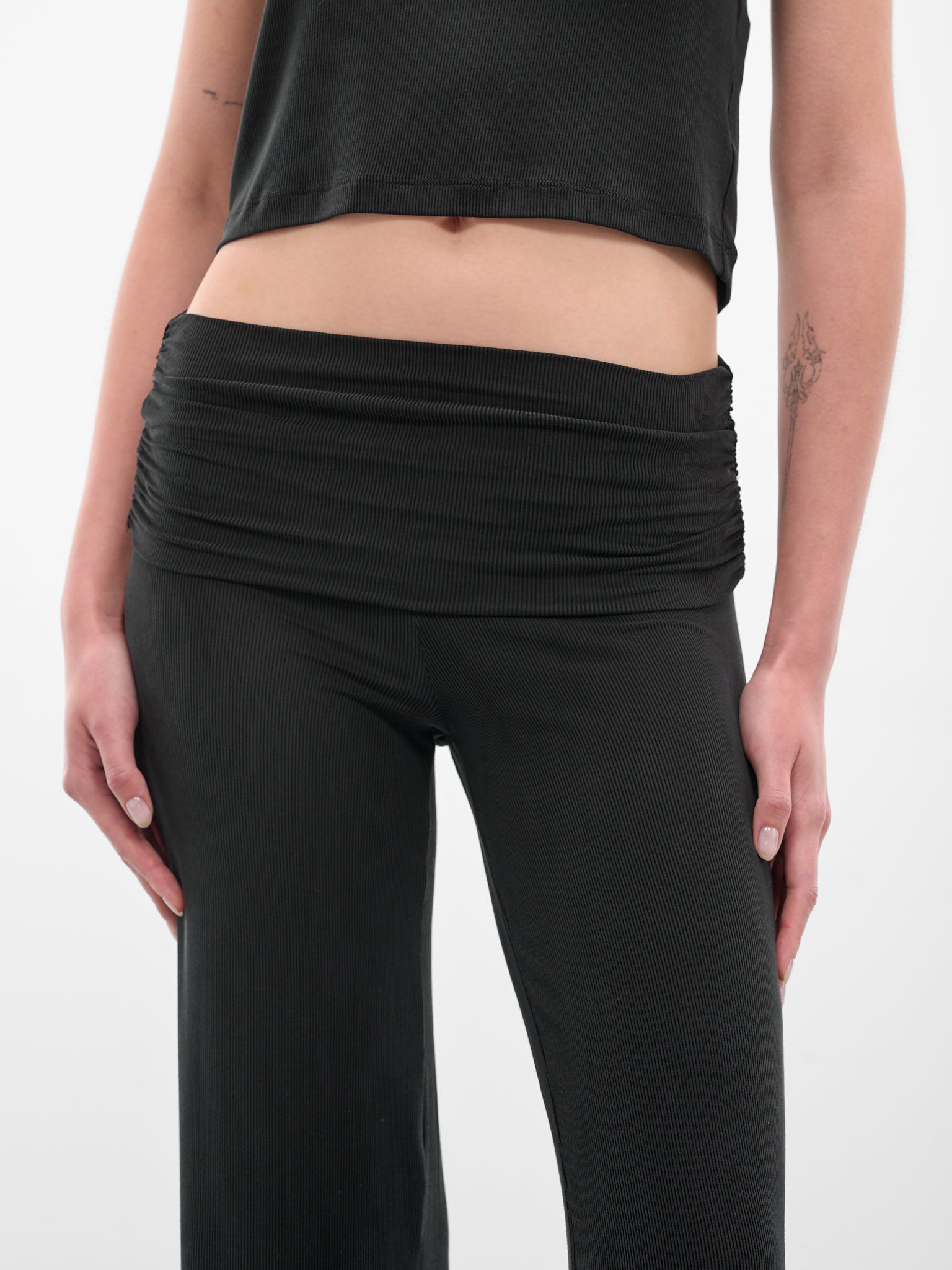 Black Ruched Fold Over Pants - 5