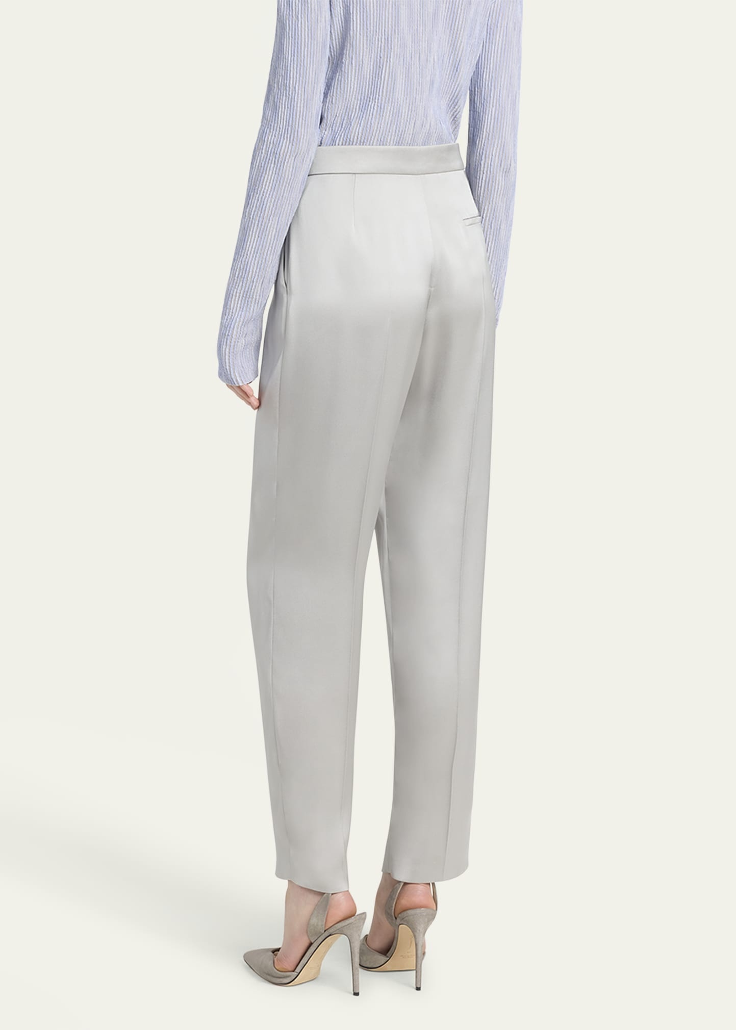 Pleated Skinny Leg Silk Trousers - 3