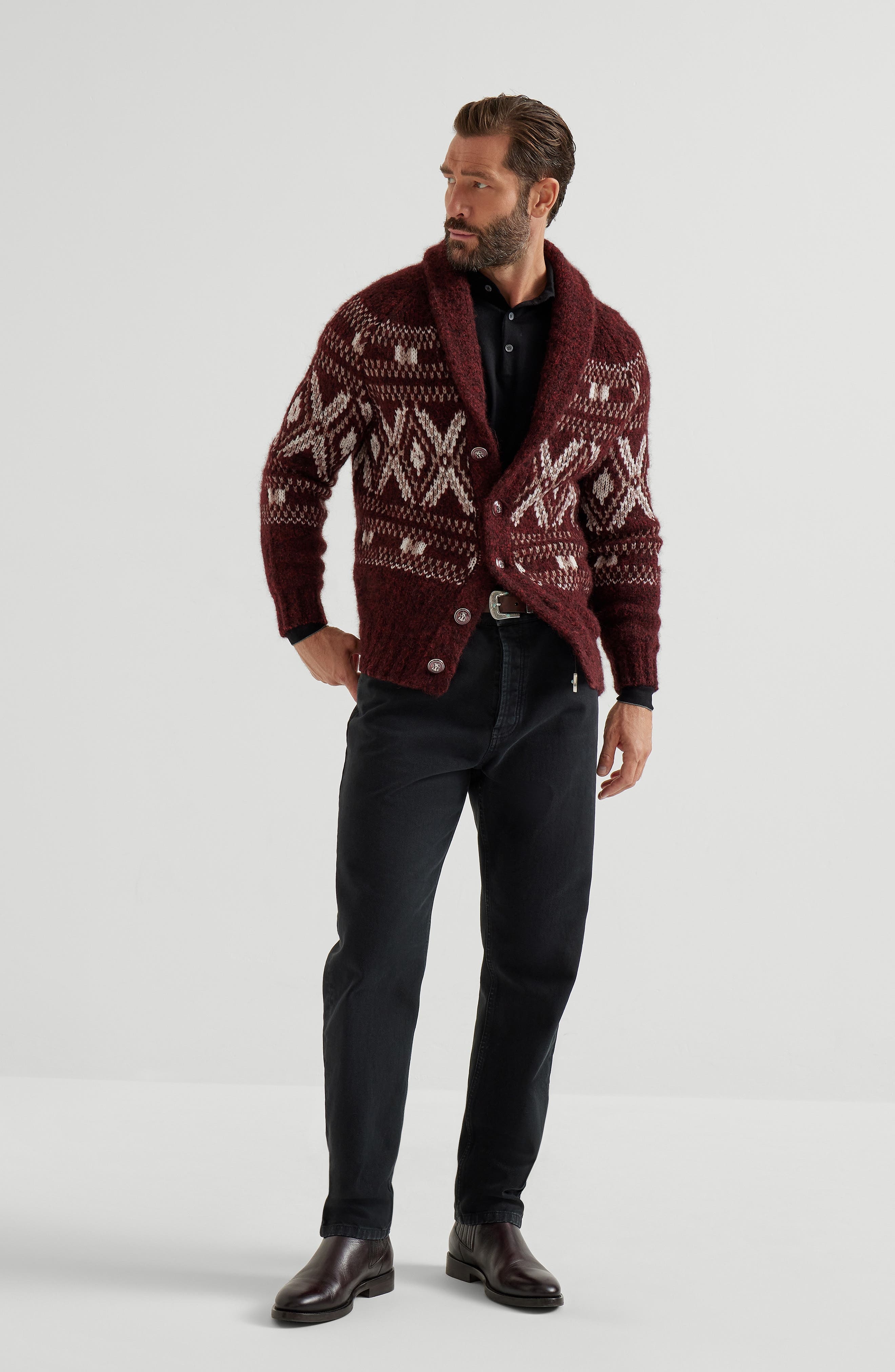 Brunello Cucinelli Lightweight knit Polo in Black at Nordstrom - 6