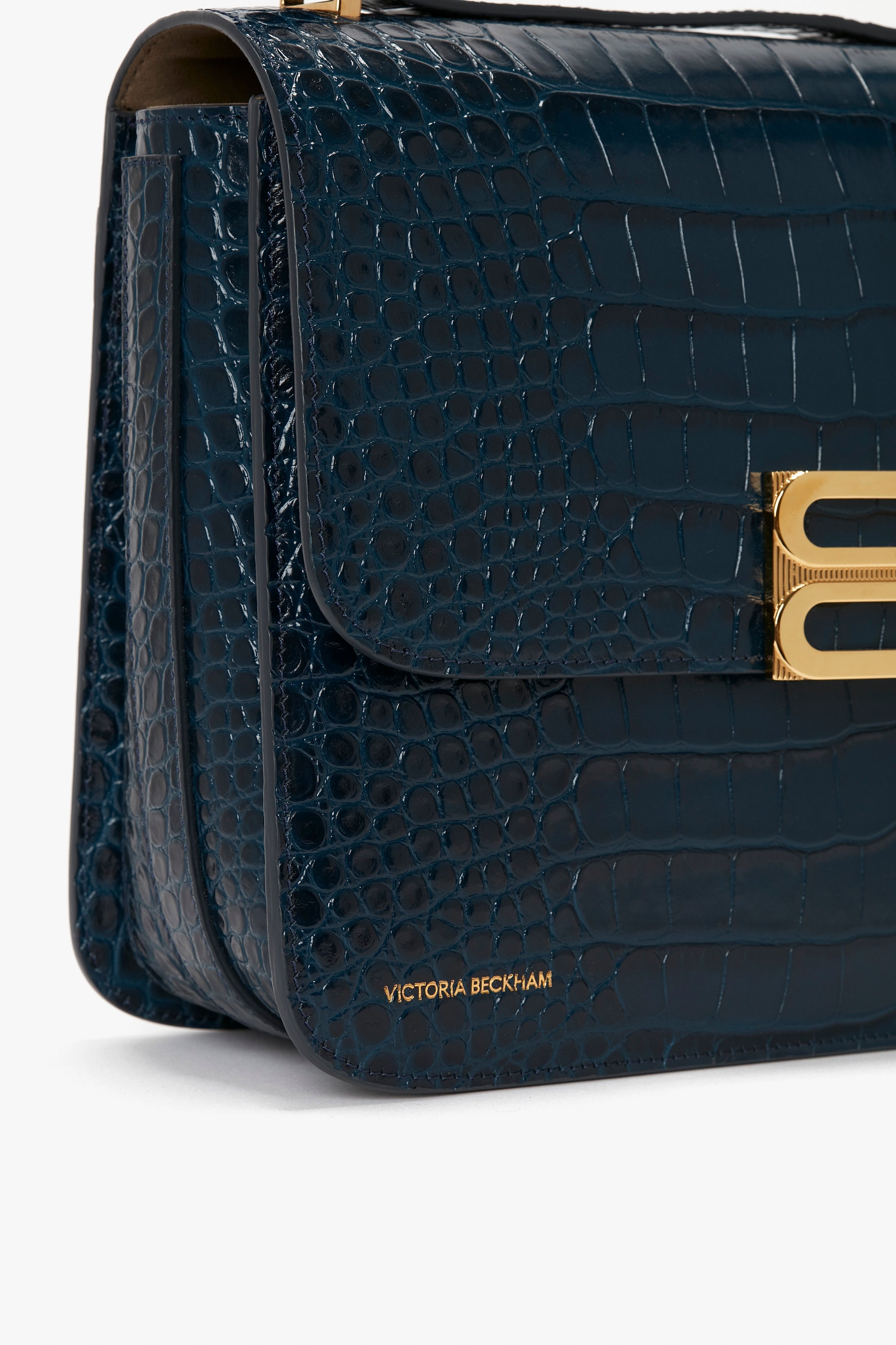 Jumbo Frame Shoulder Bag in Midnight Blue Croc-Effect Leather - 7