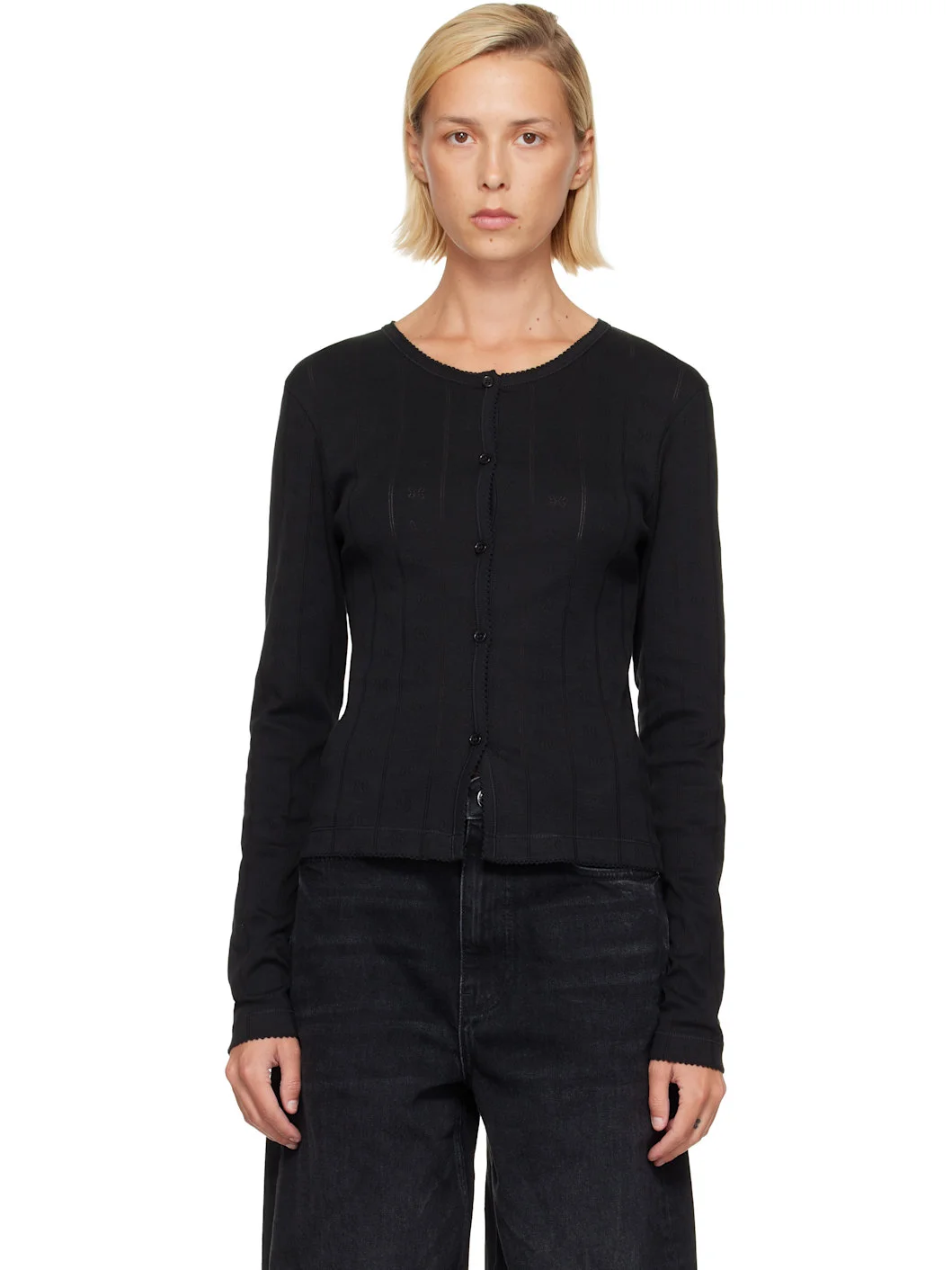Black Pointelle Cardigan - 1