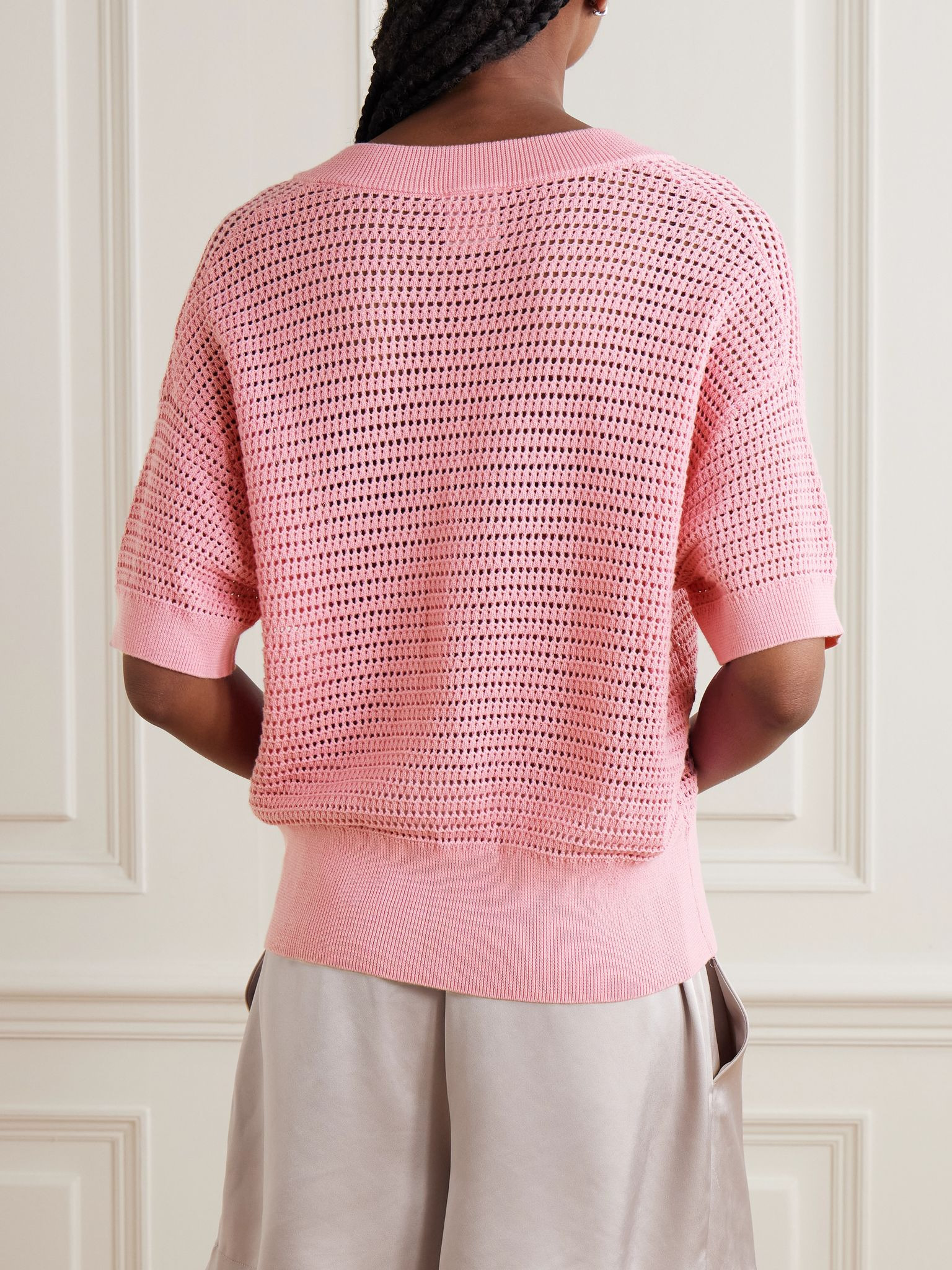 Callie open-knit cotton top Pink - 3