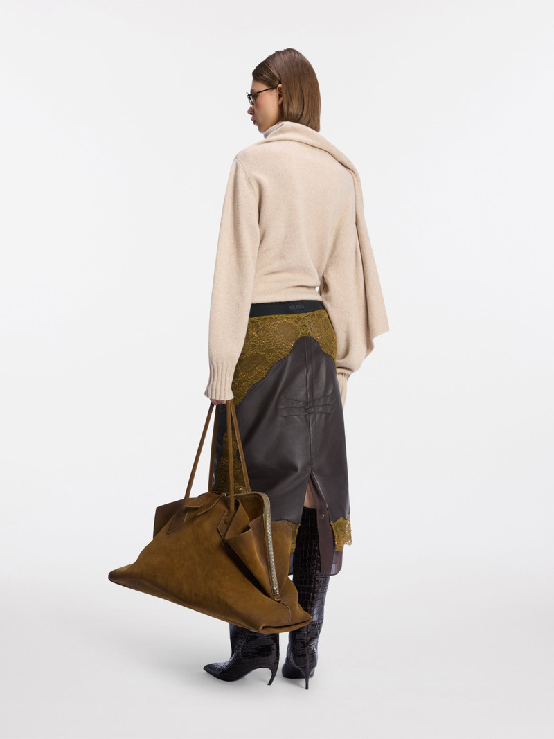 DARK GREEN AND DARK BROWN MIDI SKIRT 3