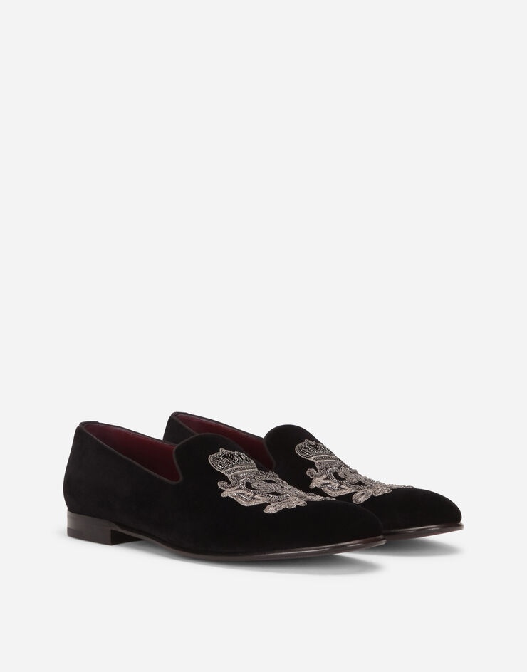 Velvet slip-on shoes with DG coat of arms embroidery - 2