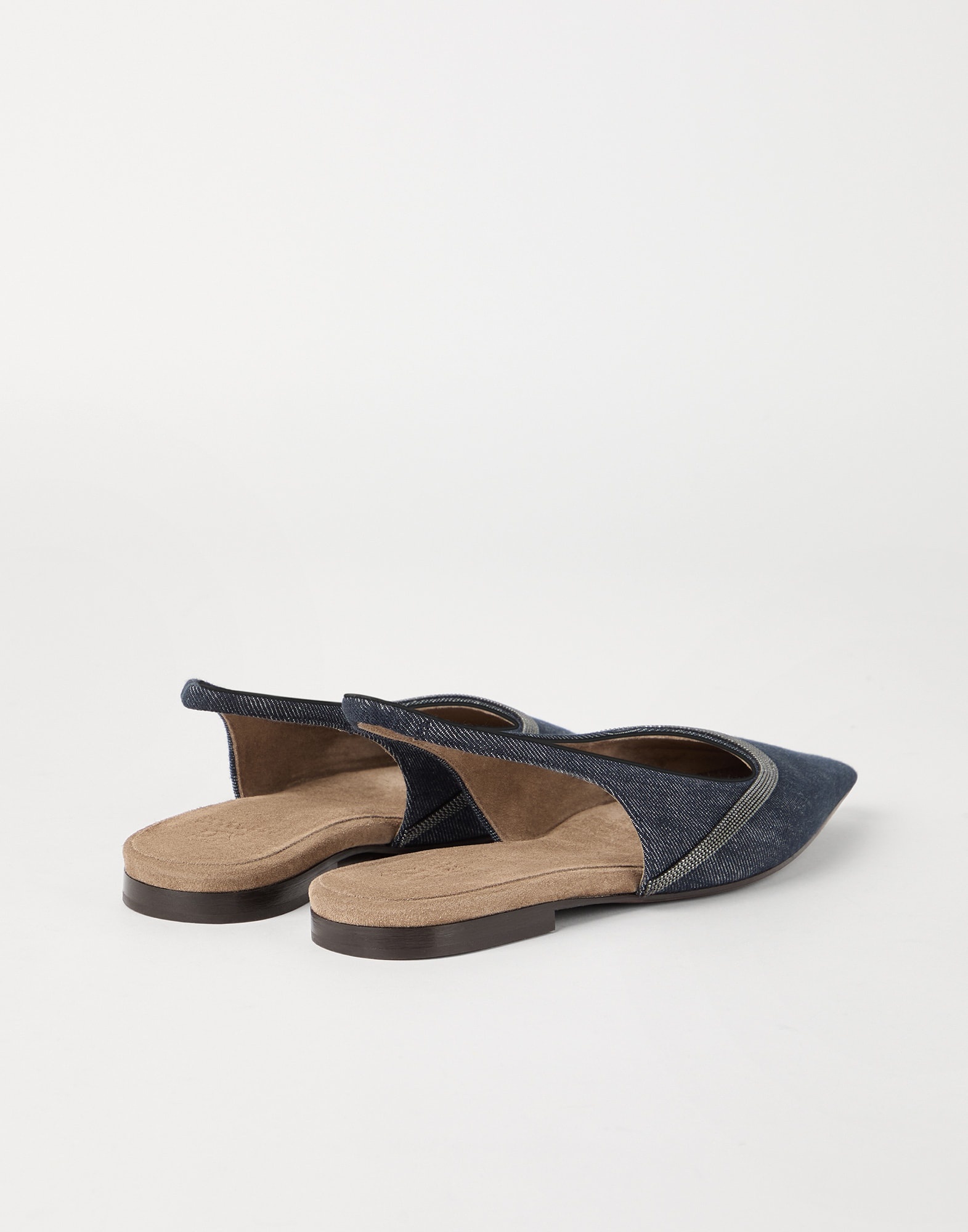 Cotton denim-effect twill slingback flats with shiny contour - 2