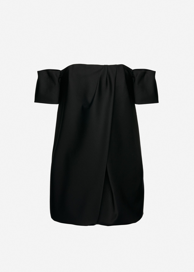 Off shoulder bubble mini dress in black 1