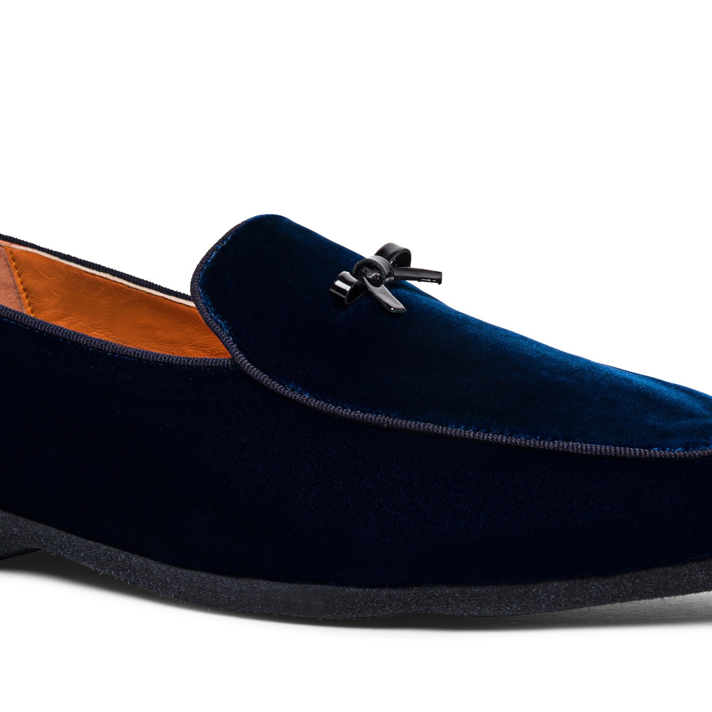 Men’s blue velvet slipper with bow detail - 5