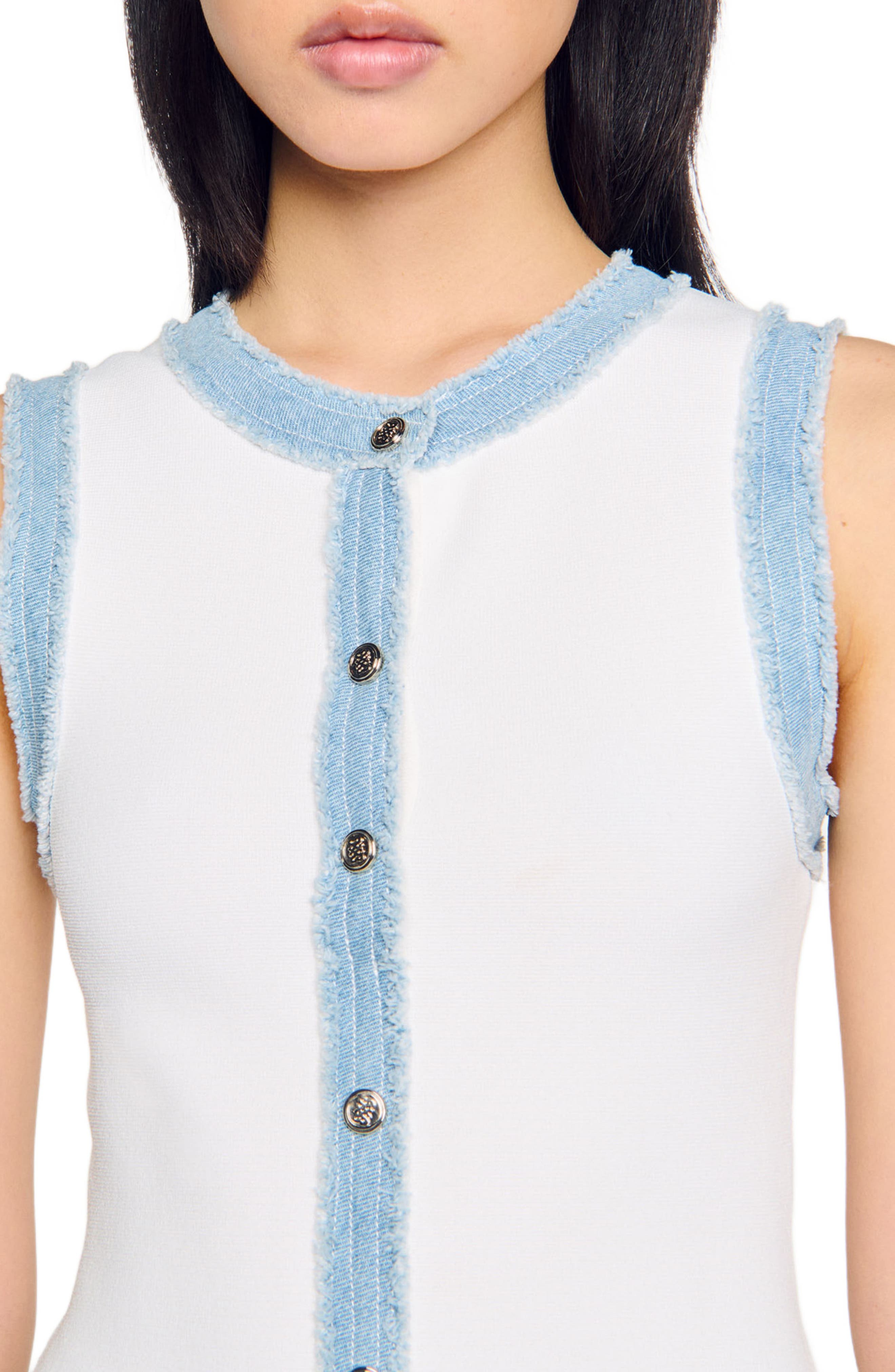 SANDRO Short knit dress with ruffles in Ecru at Nordstrom - 4