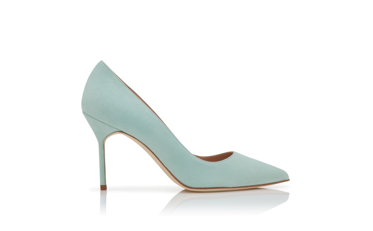 Light Green Suede Pointed Toe Pumps - 1