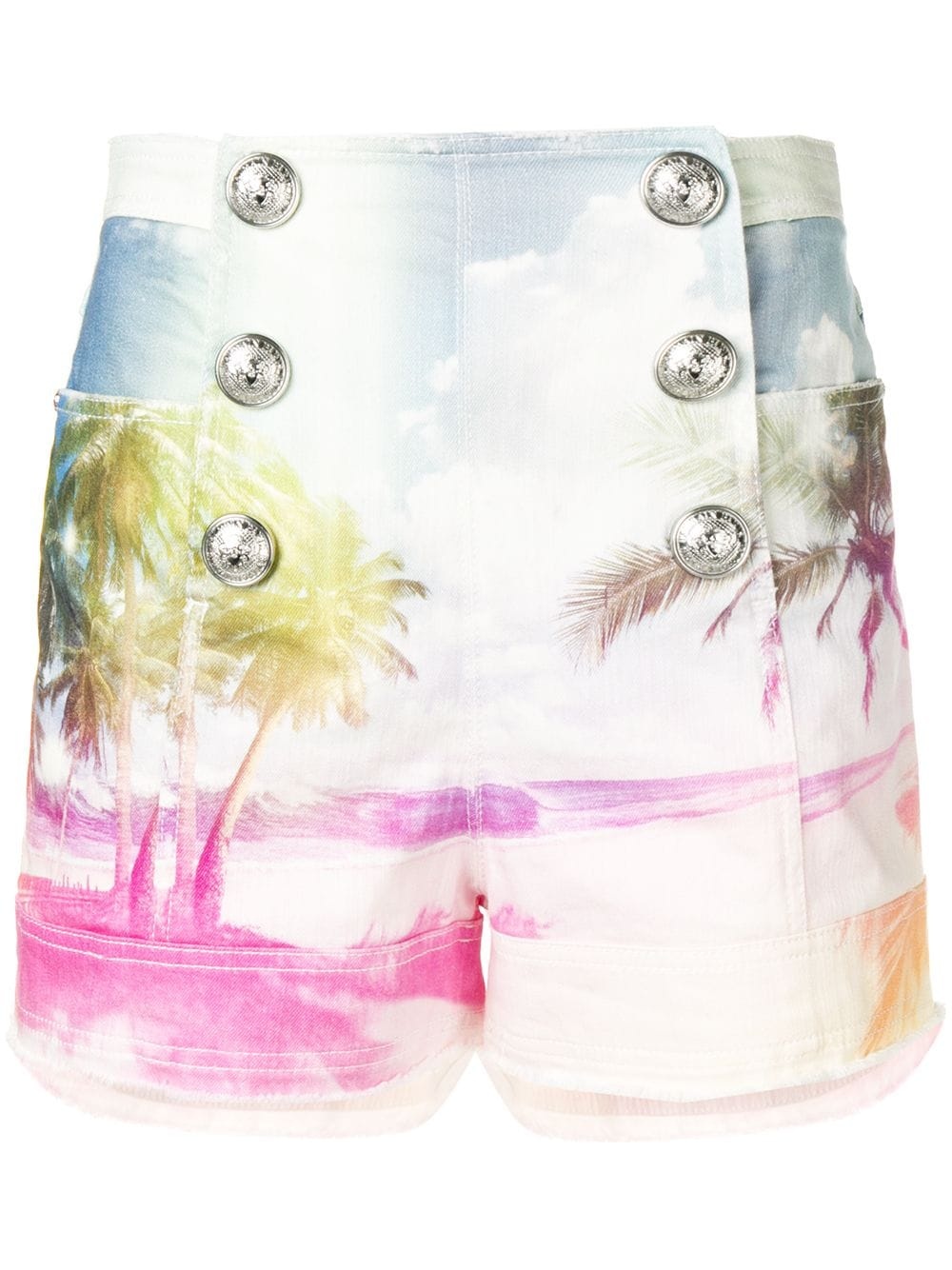 printed denim shorts - 1