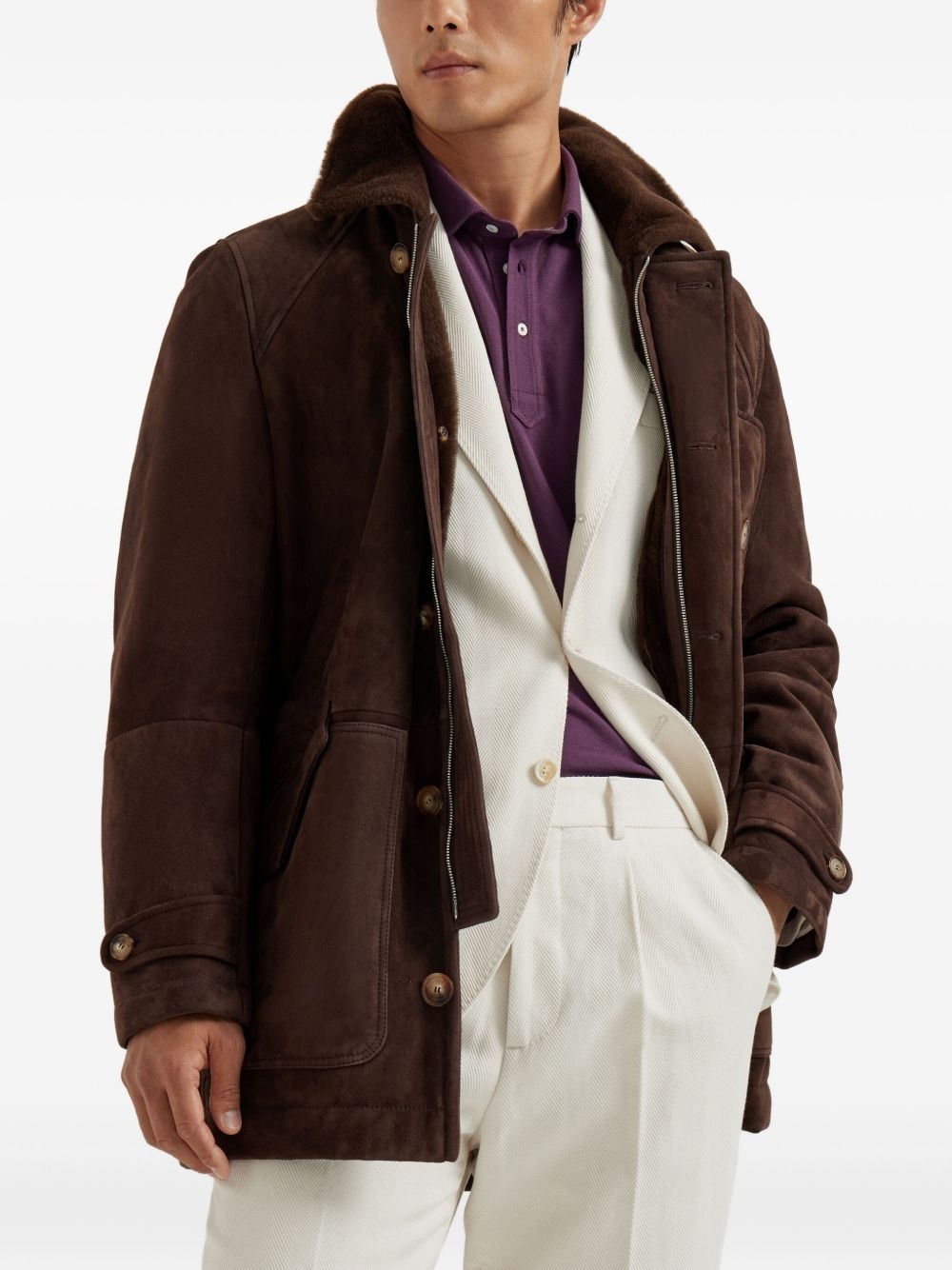 shearling single-breasted coat - 3
