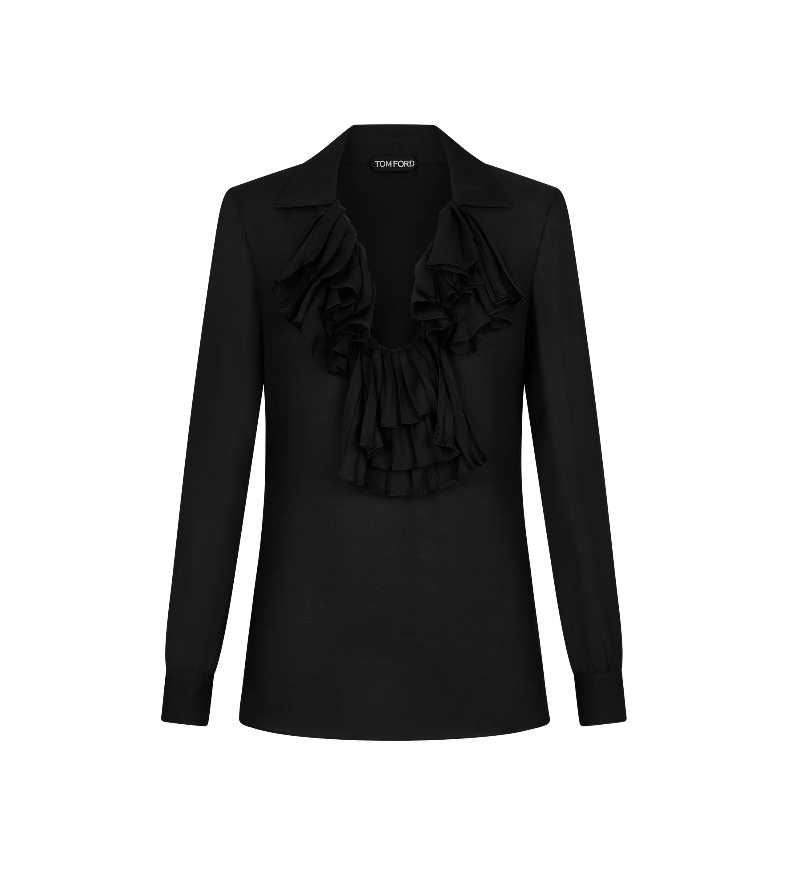 SILK TWILL RUFFLE BLOUSE - 1