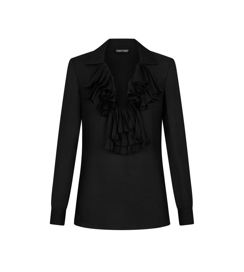 SILK TWILL RUFFLE BLOUSE 1