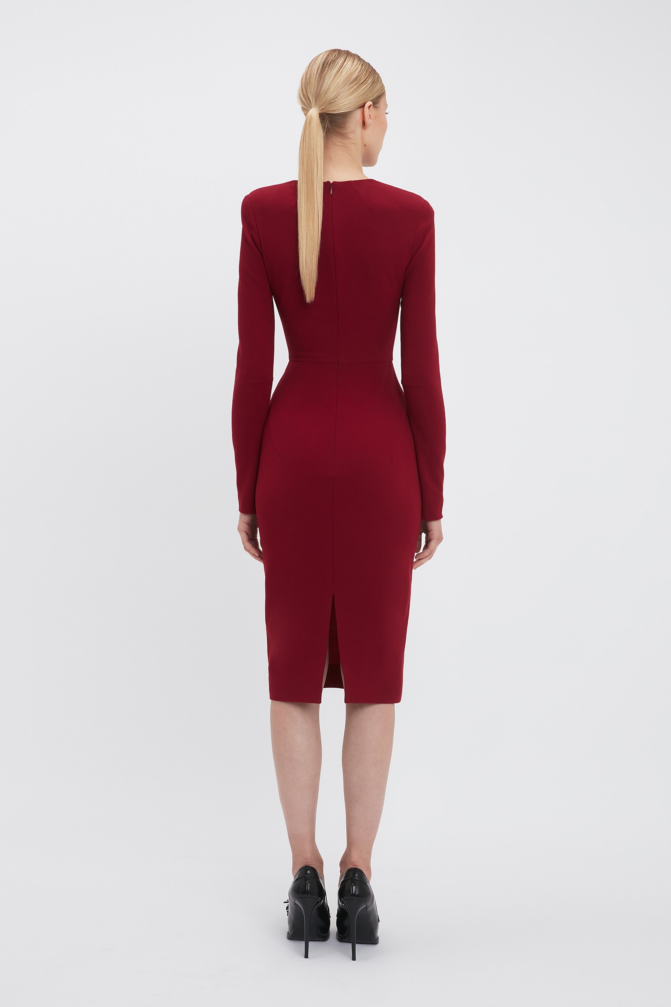 Long Sleeve T-Shirt Fitted Dress In Oxblood - 4