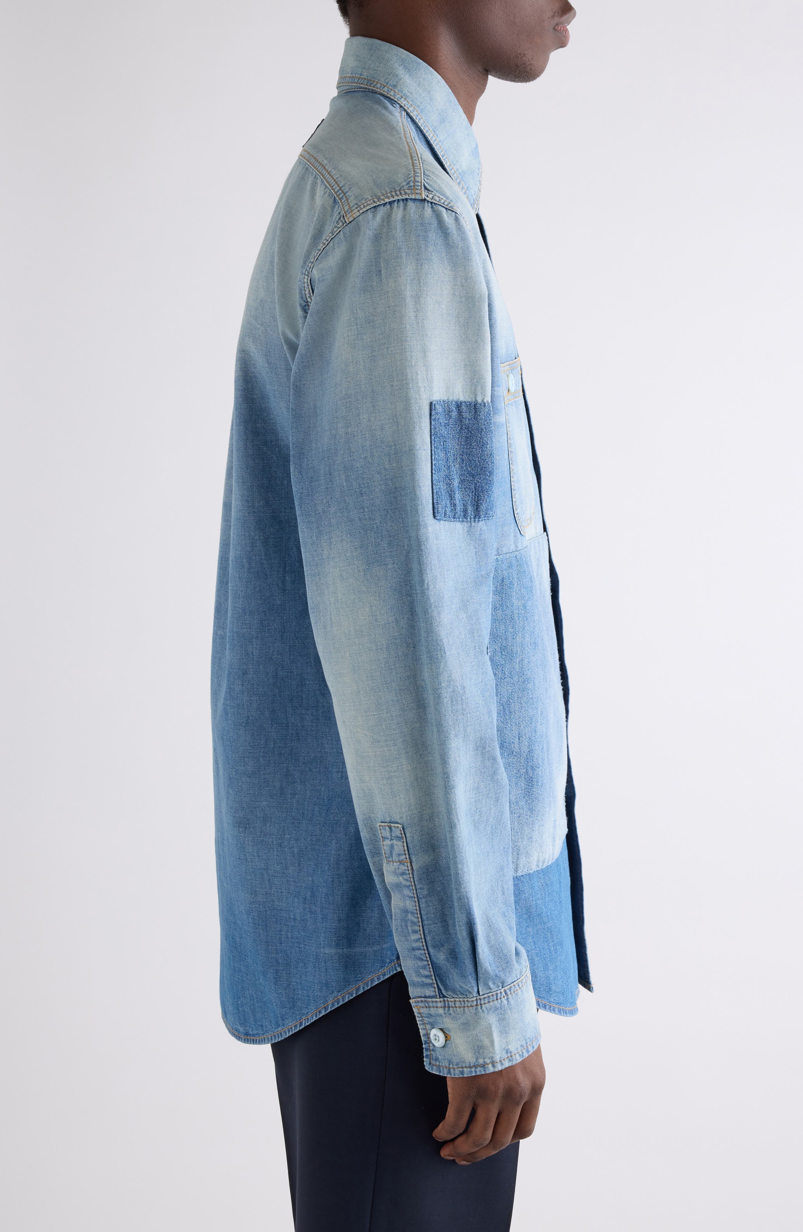 Givenchy Rip & Repair Cotton Chambray Button-Up Shirt in Light Blue at Nordstrom - 3