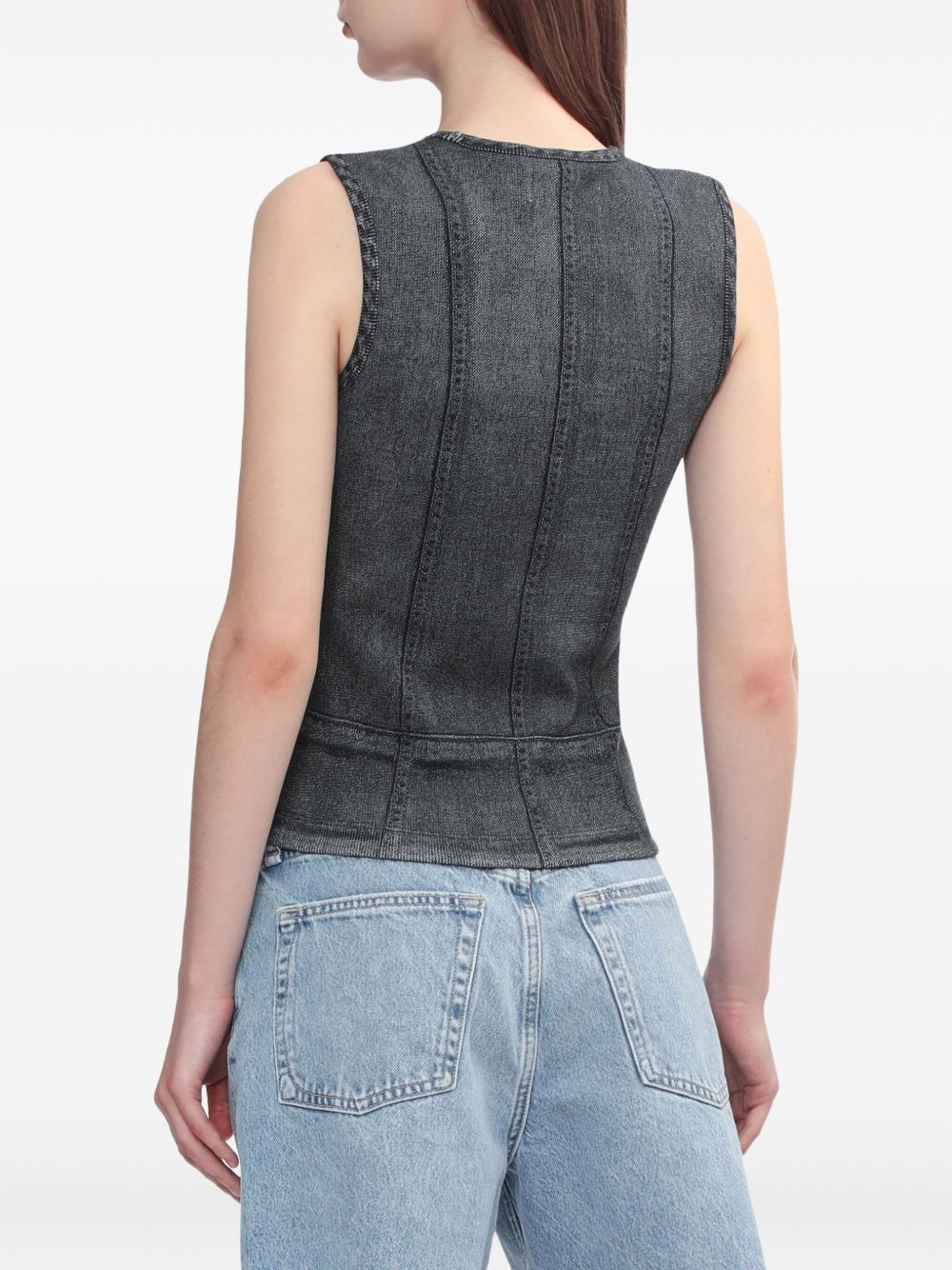 denim-print panelled tank top - 4