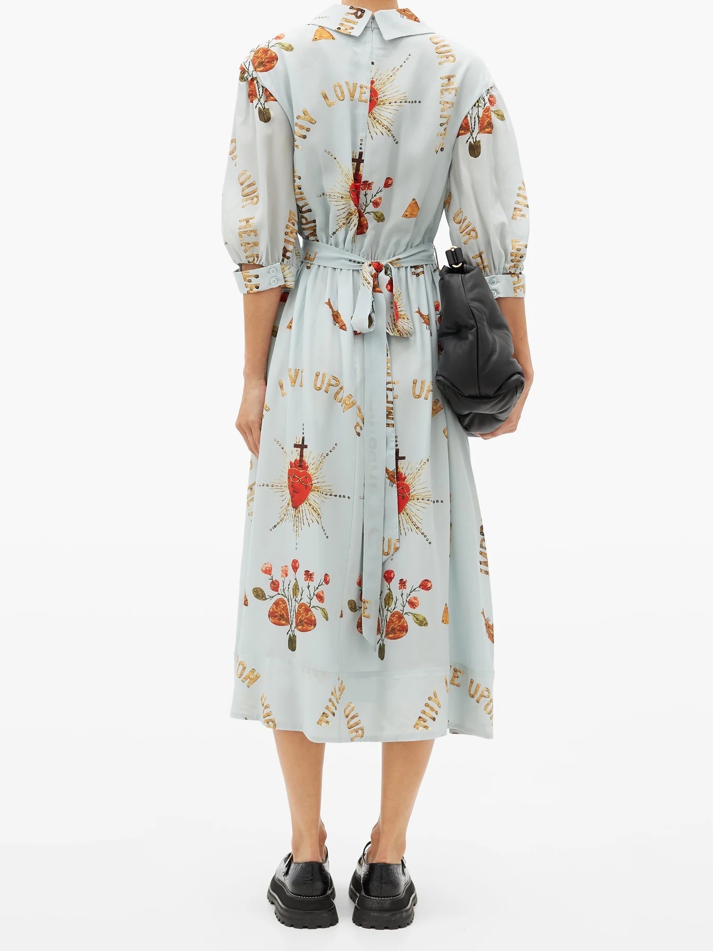 Sacred heart-print round-collar silk midi dress - 5